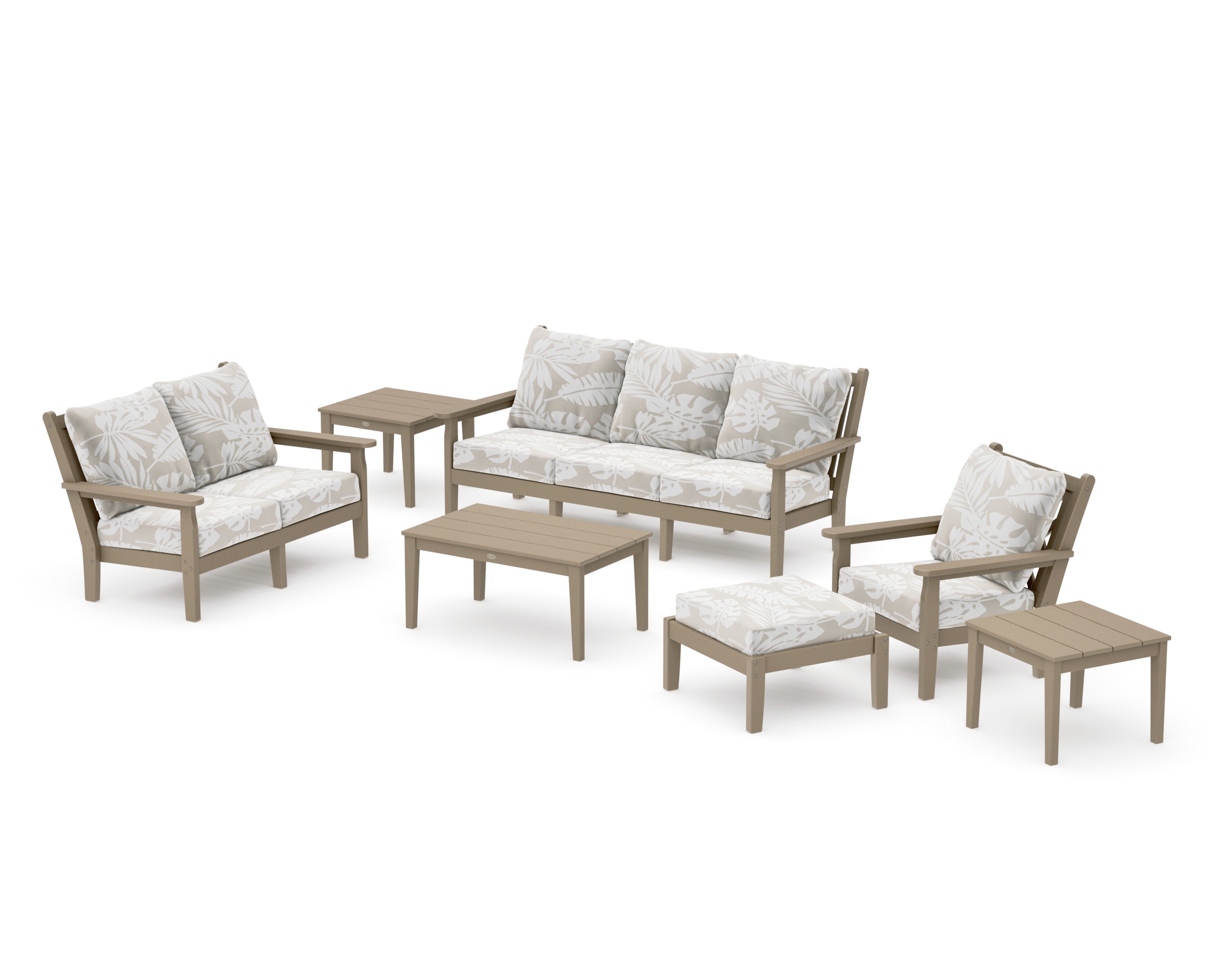 Chippendale 7-Piece Deep Seating Set in Vintage Sahara / Leaf Dune Burlap