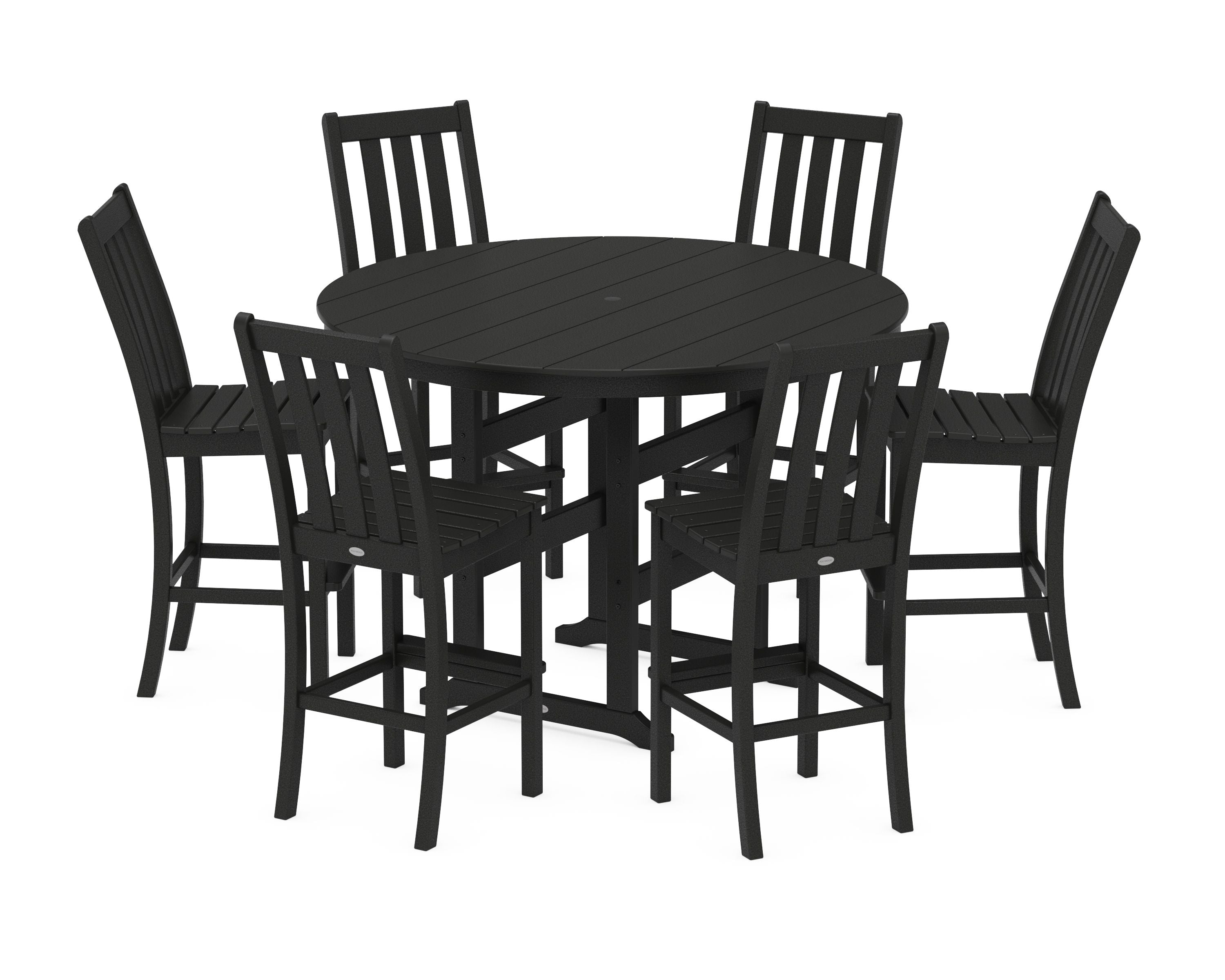 Vineyard 7-Piece Side Chair Round Farmhouse Bar Set in Black