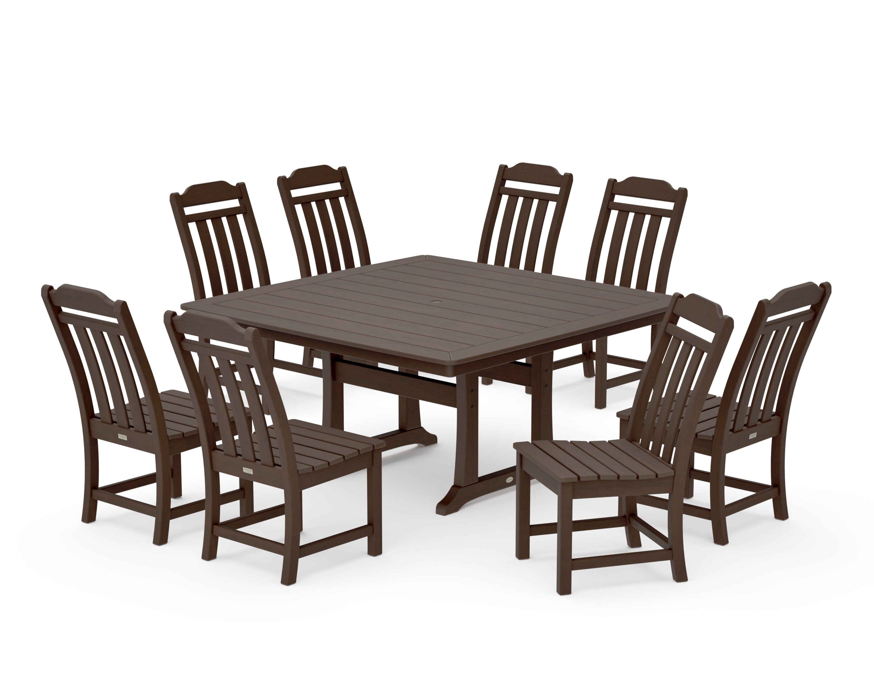 Cottage 9-Piece Square Side Chair Dining Set with Trestle Legs in Kona