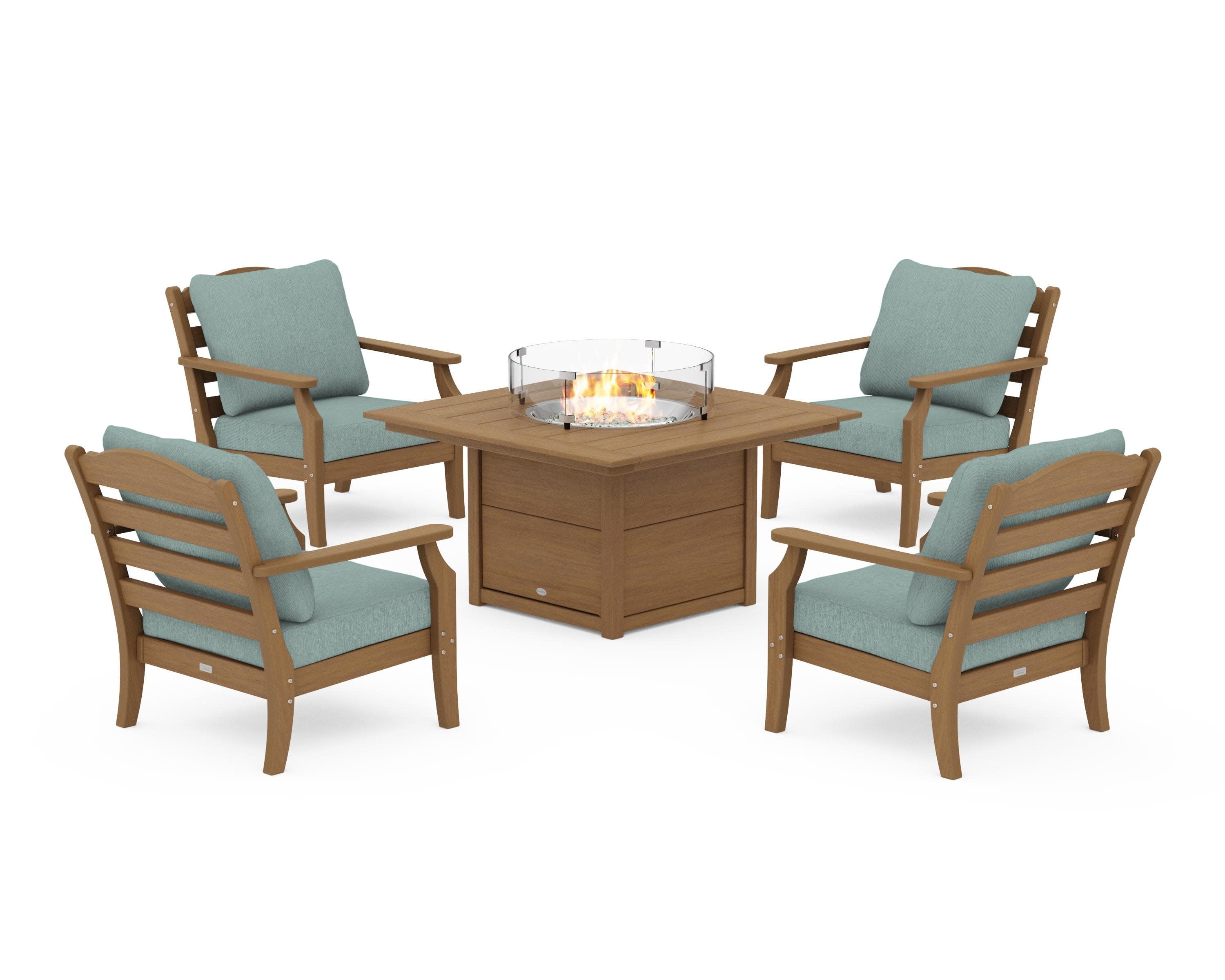 Savannah 5-Piece Deep Seating Set with Fire Pit Table in Natural / Glacier Spa