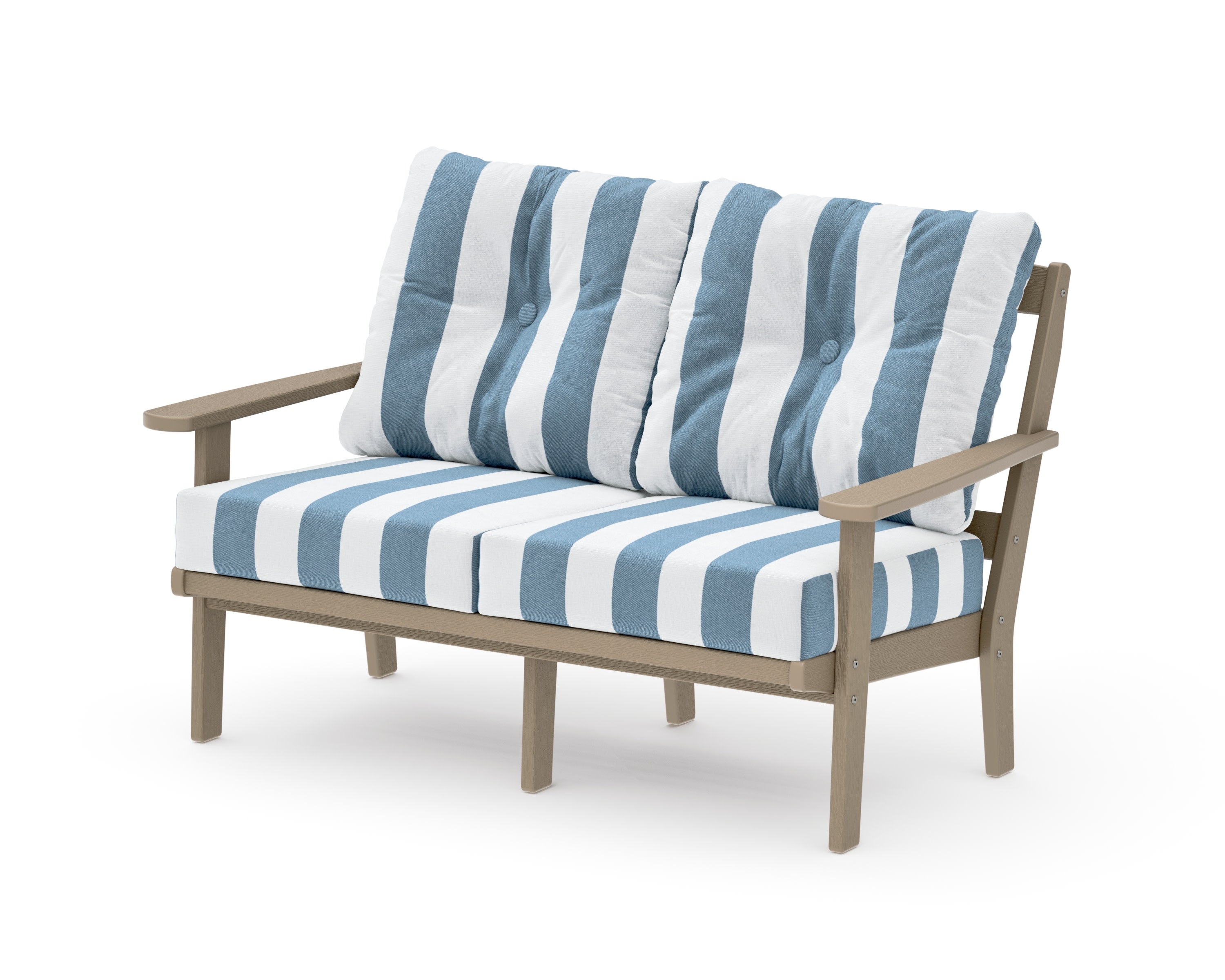 Mission Deep SeatingLoveseat in Vintage Sahara / Cabana Stripe Sky Blue