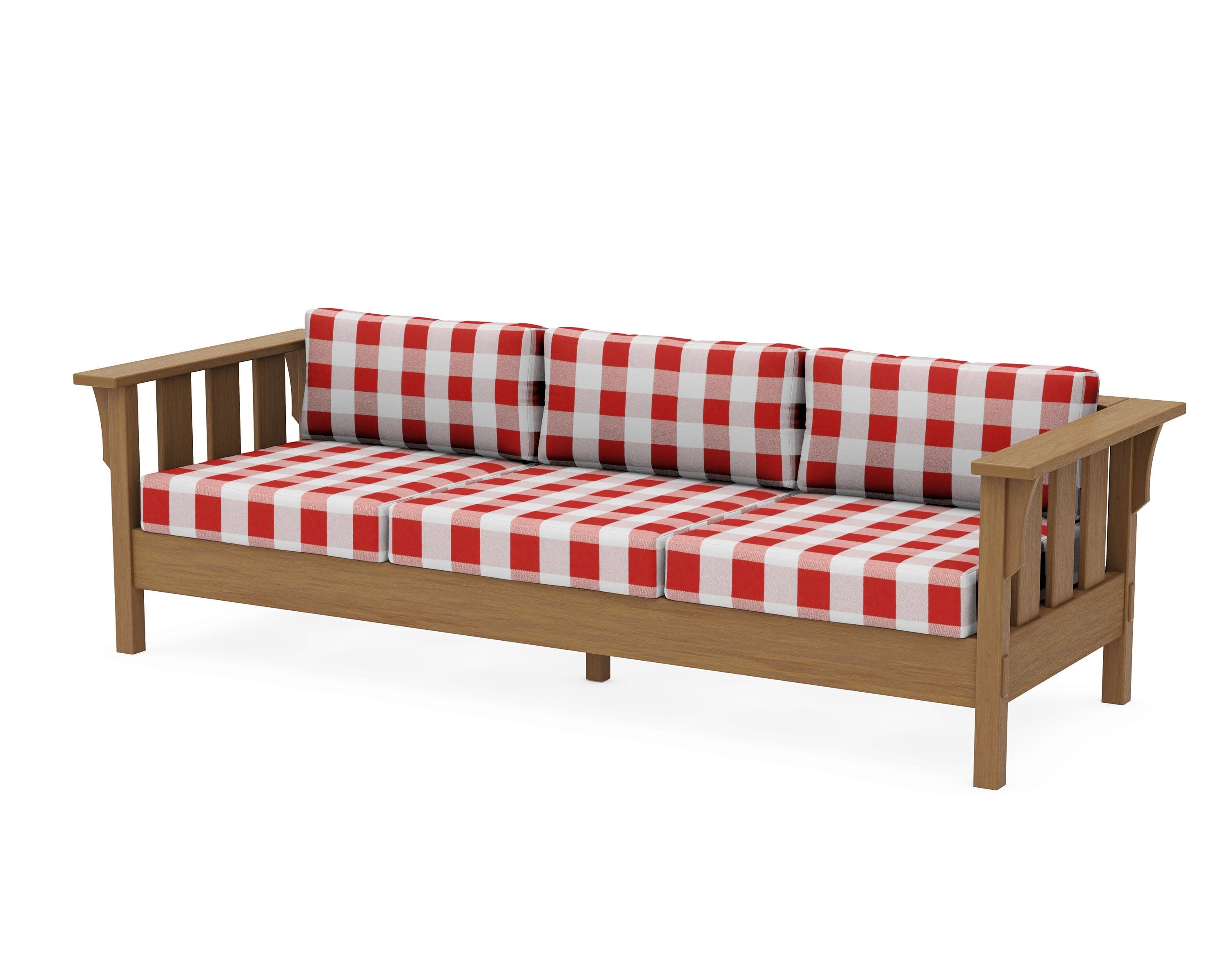 Acadia Deep Seating Sofa in Natural / Buffalo Plaid Crimson
