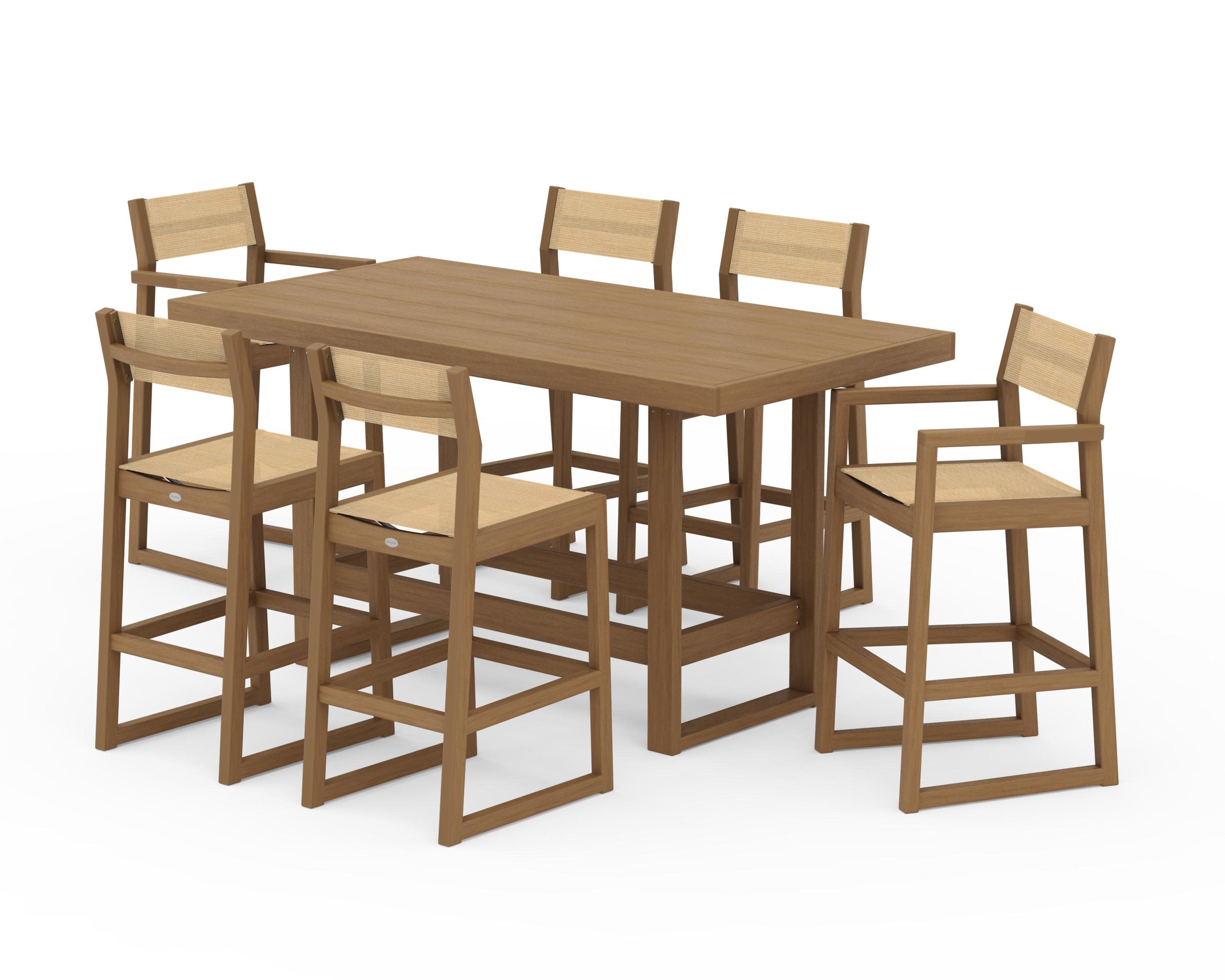 EDGE Sling 7-Piece Bar Table Set in Natural / Dupioni Apricot Sling