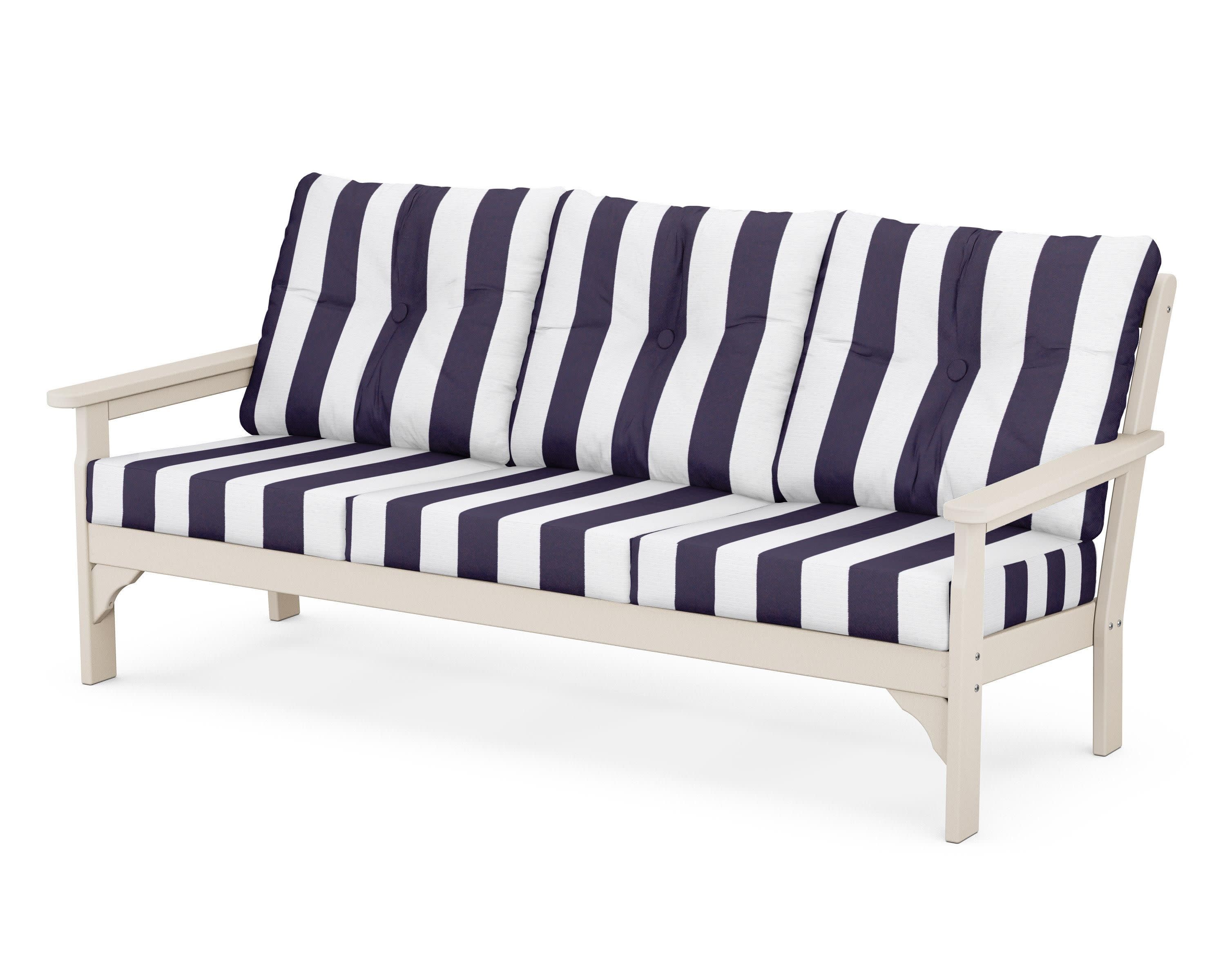 Vineyard Deep Seating Sofa in Sand / Cabana Stripe Navy