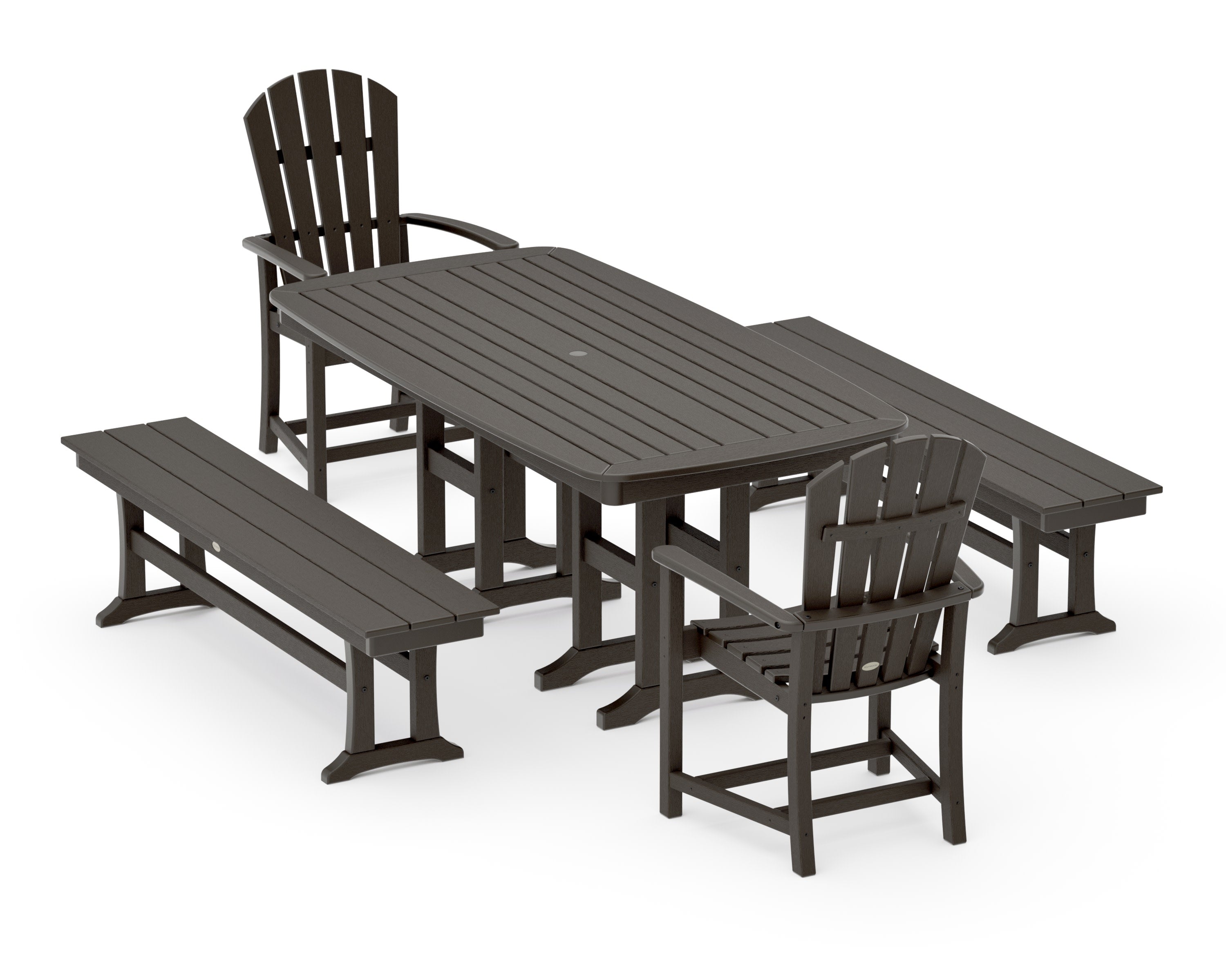 Palm Coast 5-Piece Dining Set with Benches in Vintage Coffee