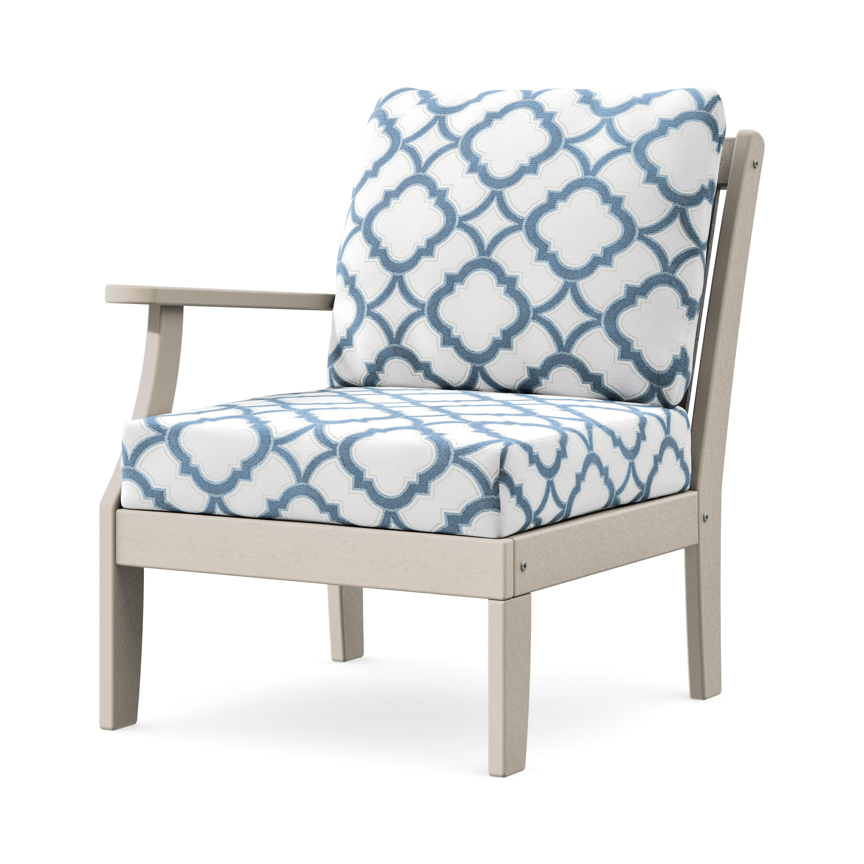 Braxton Modular Left Arm Chair in Sand / Trellis Sky Blue