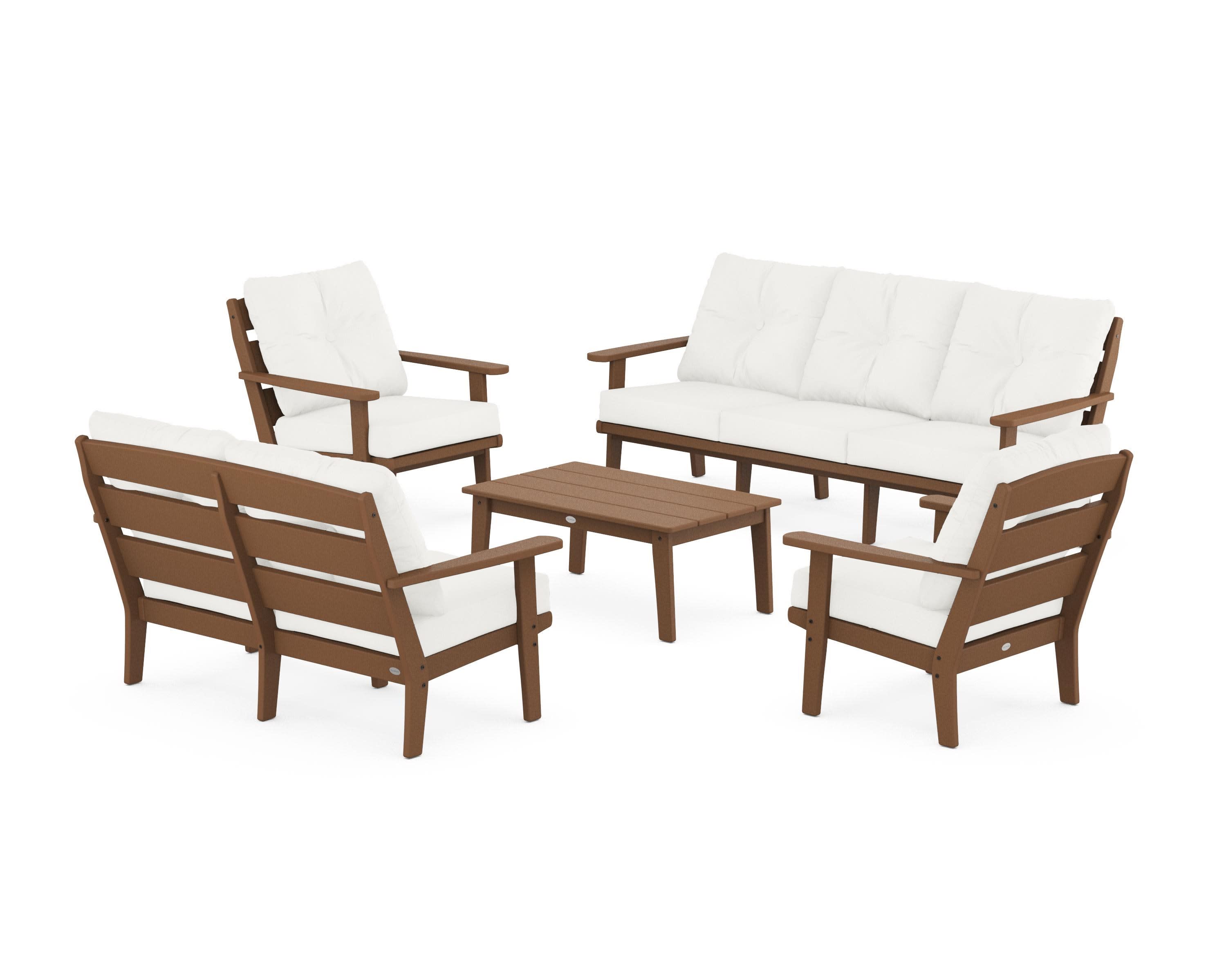 Lakeside 5-Piece Lounge Sofa Set in Teak / Natural Linen