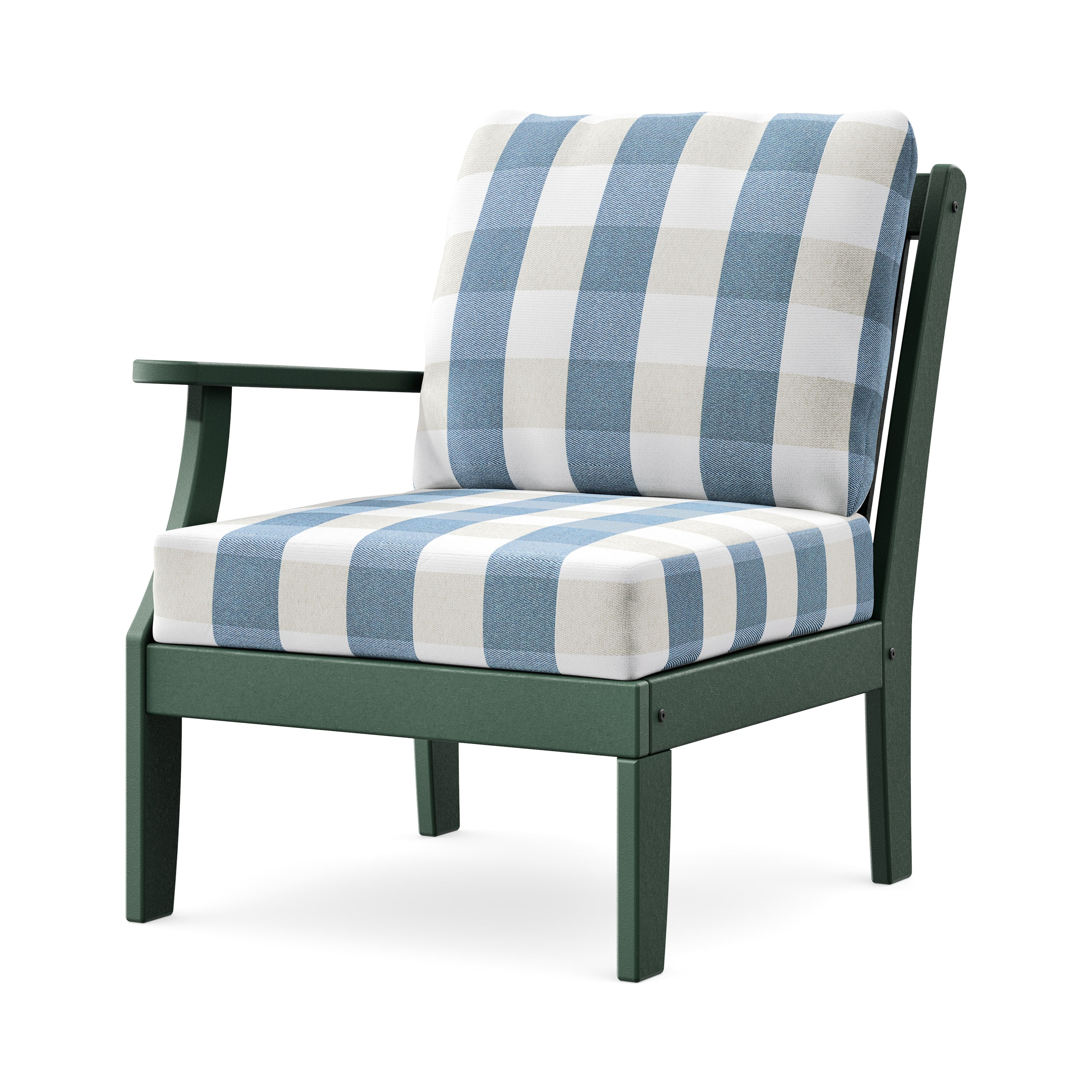 Braxton Modular Left Arm Chair in Green / Buffalo Plaid Sky Blue