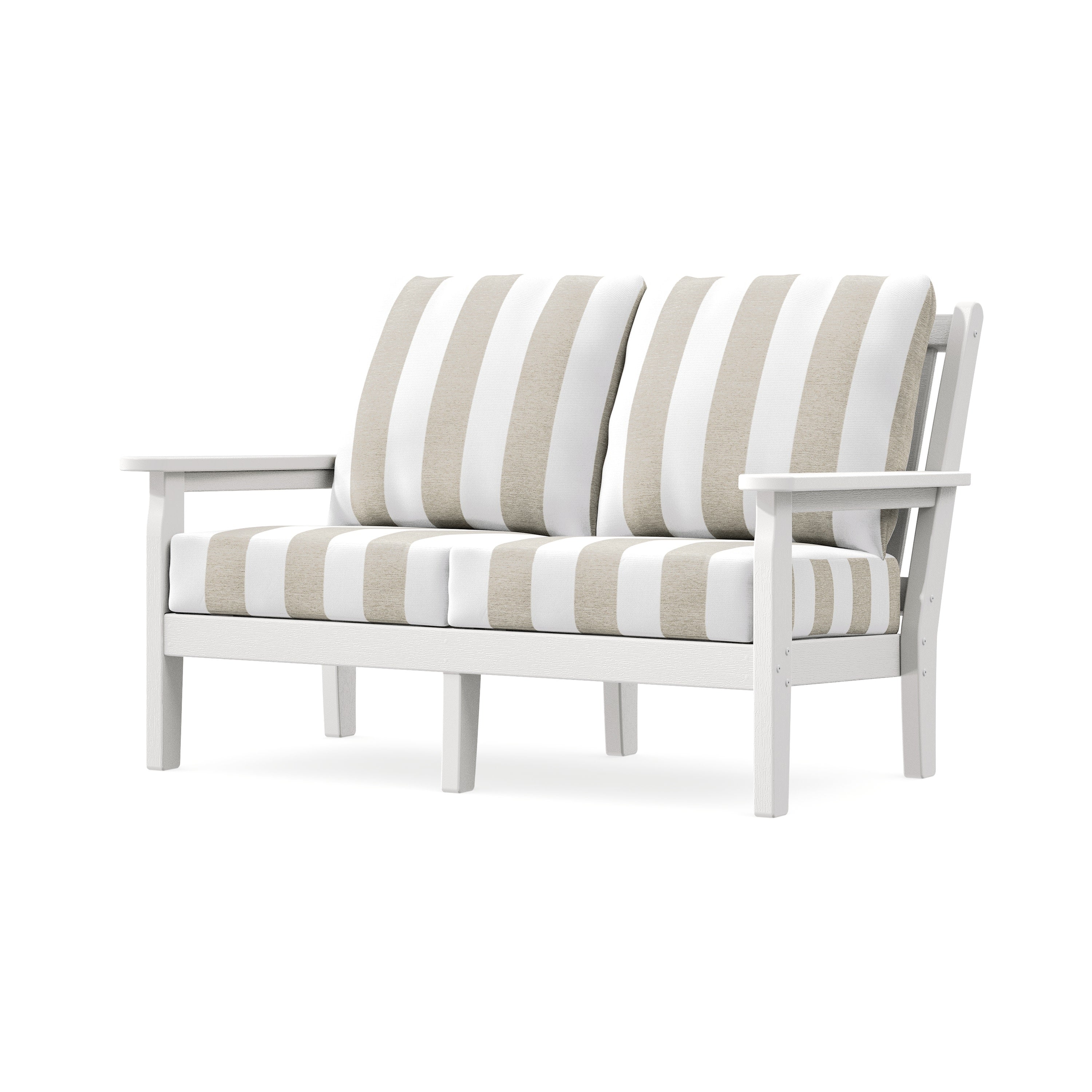 Chippendale Deep Seating Loveseat in Vintage White / Cabana Stripe Dune Burlap