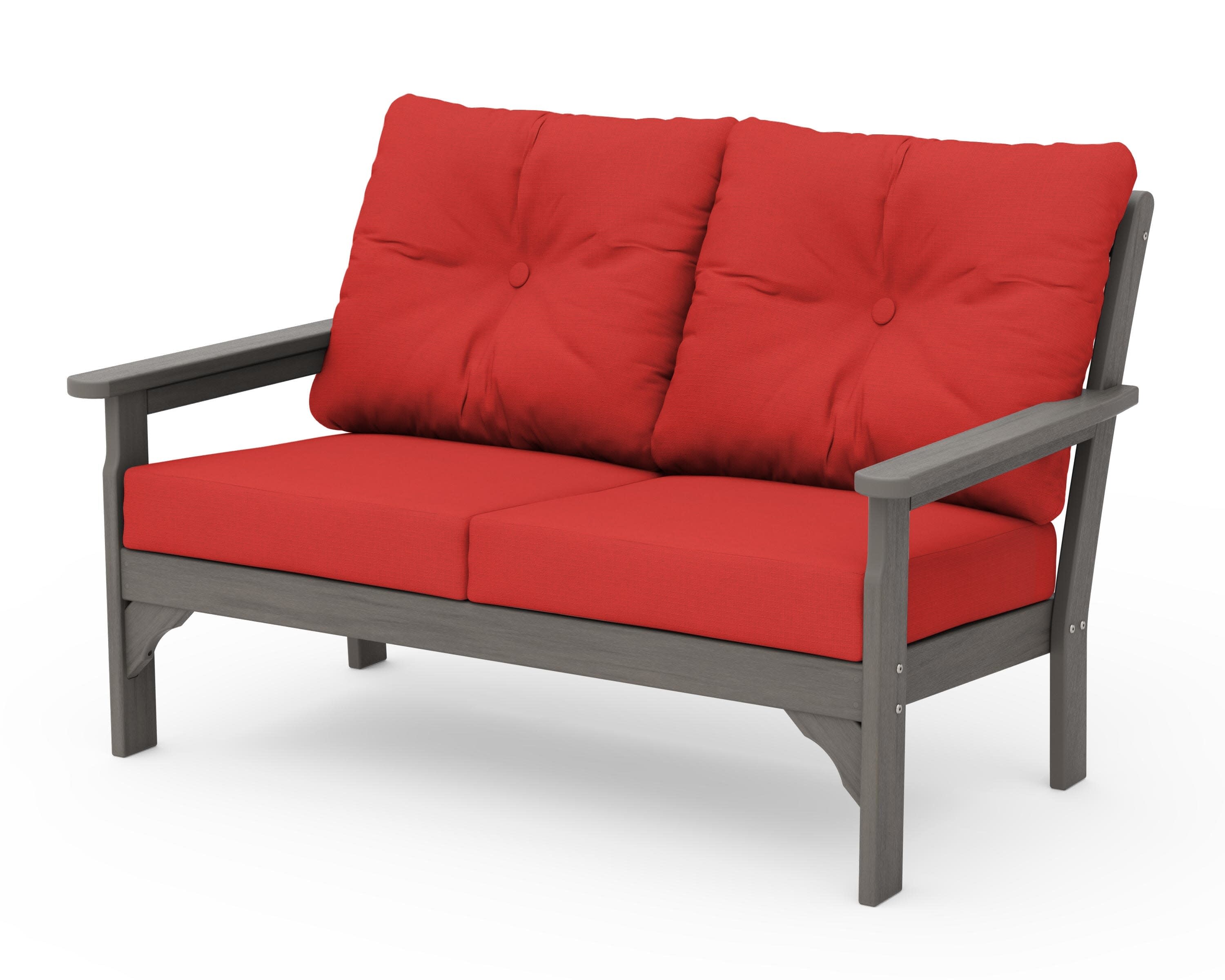 Vineyard Deep Seating Loveseat in Driftwood / Crimson Linen