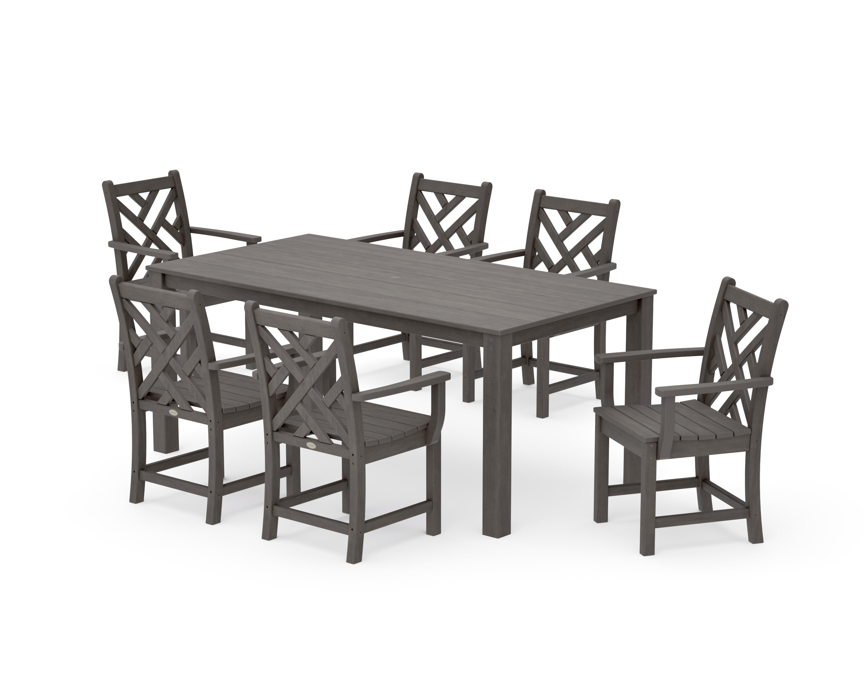 Chippendale Arm Chair 7-Piece Parsons Dining Set in Driftwood