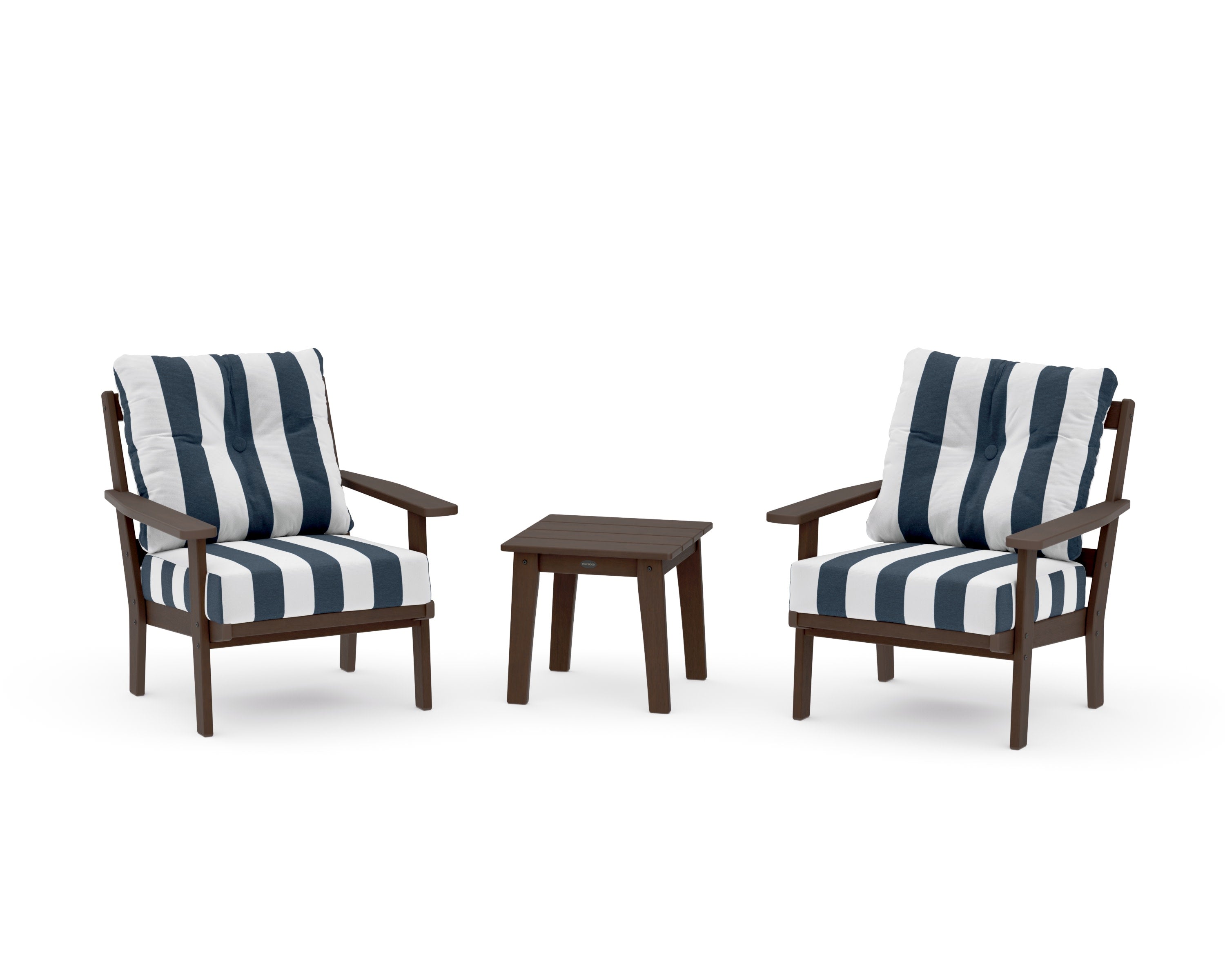 Oxford 3-Piece Deep Seating Set in Kona / Cabana Stripe Marine Indigo