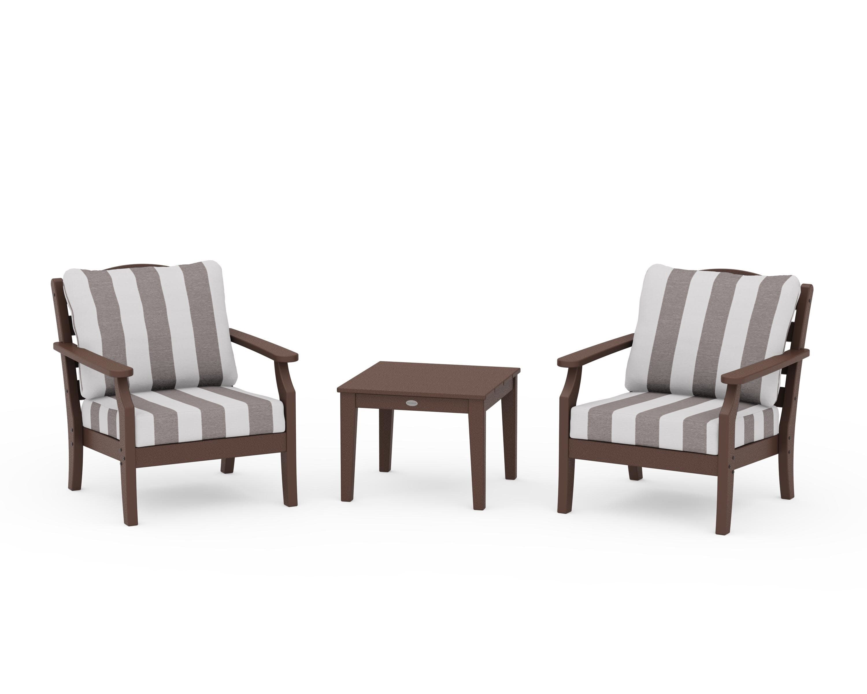 Savannah 3-Piece Deep Seating Set in Mahogany / Cabana Stripe Grey Mist
