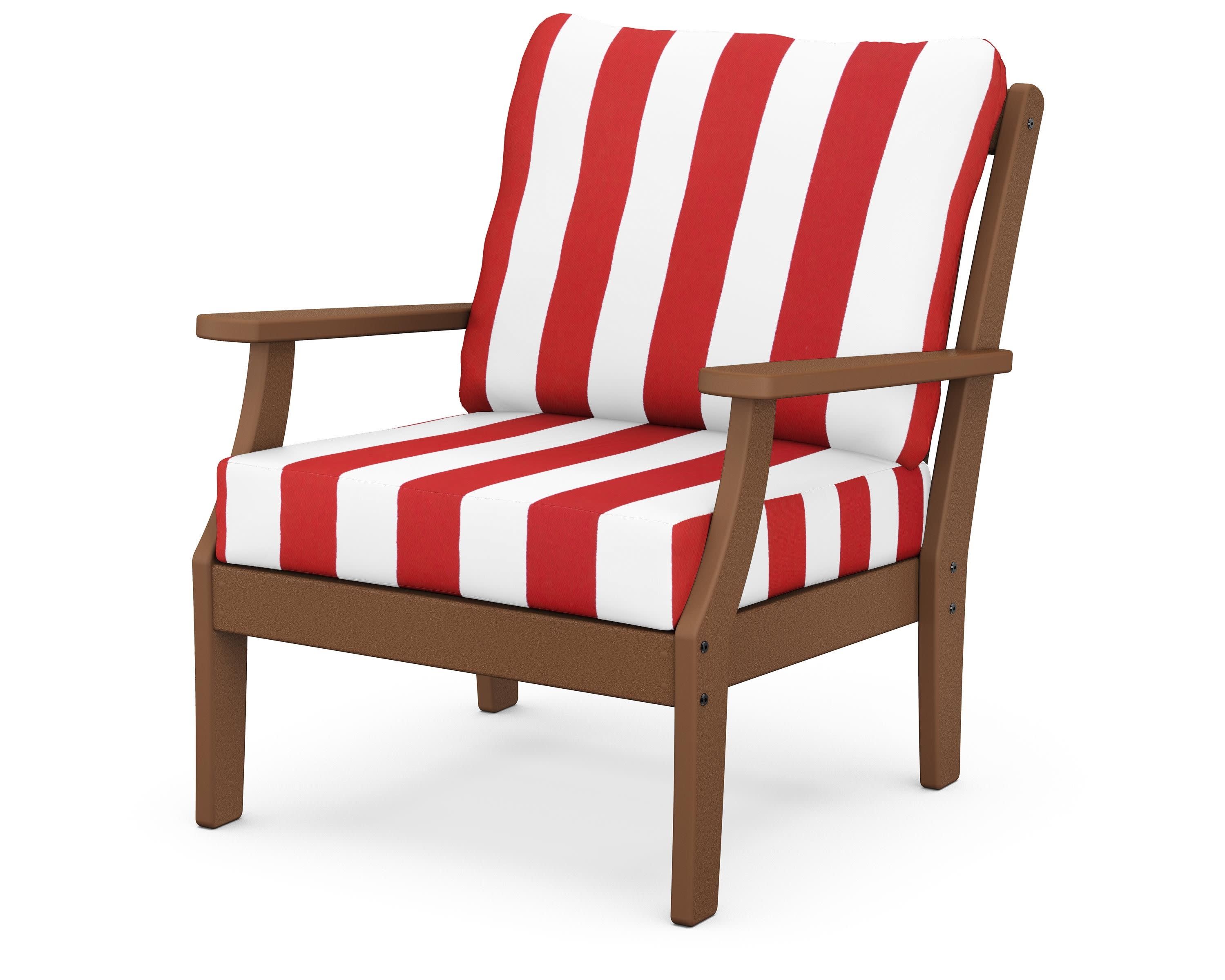 Braxton Deep Seating Chair in Teak / Cabana Stripe Crimson