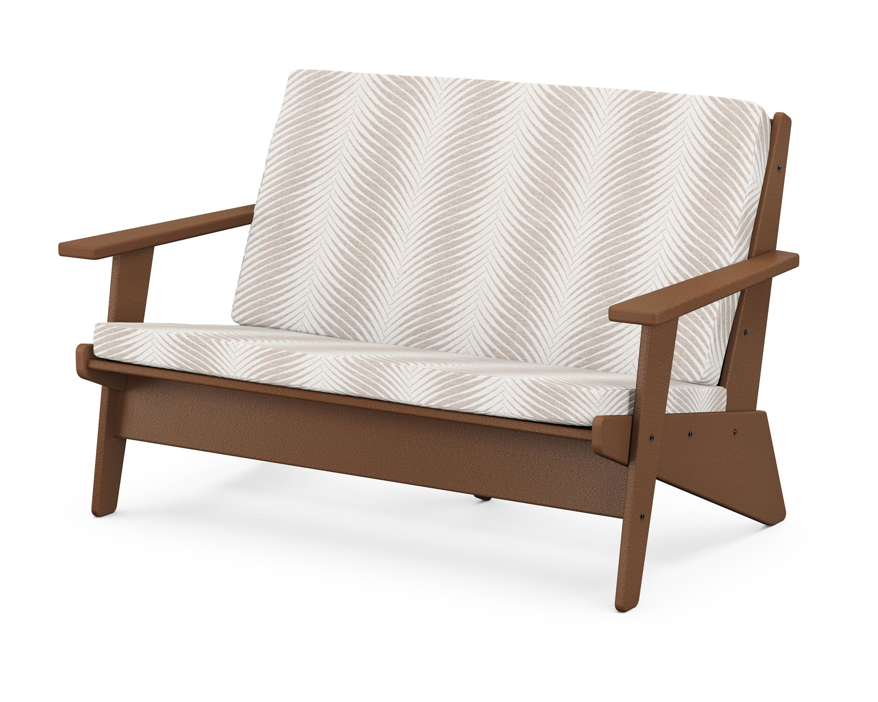 Riviera Modern Lounge Loveseat in Teak / Clock Out Cloud