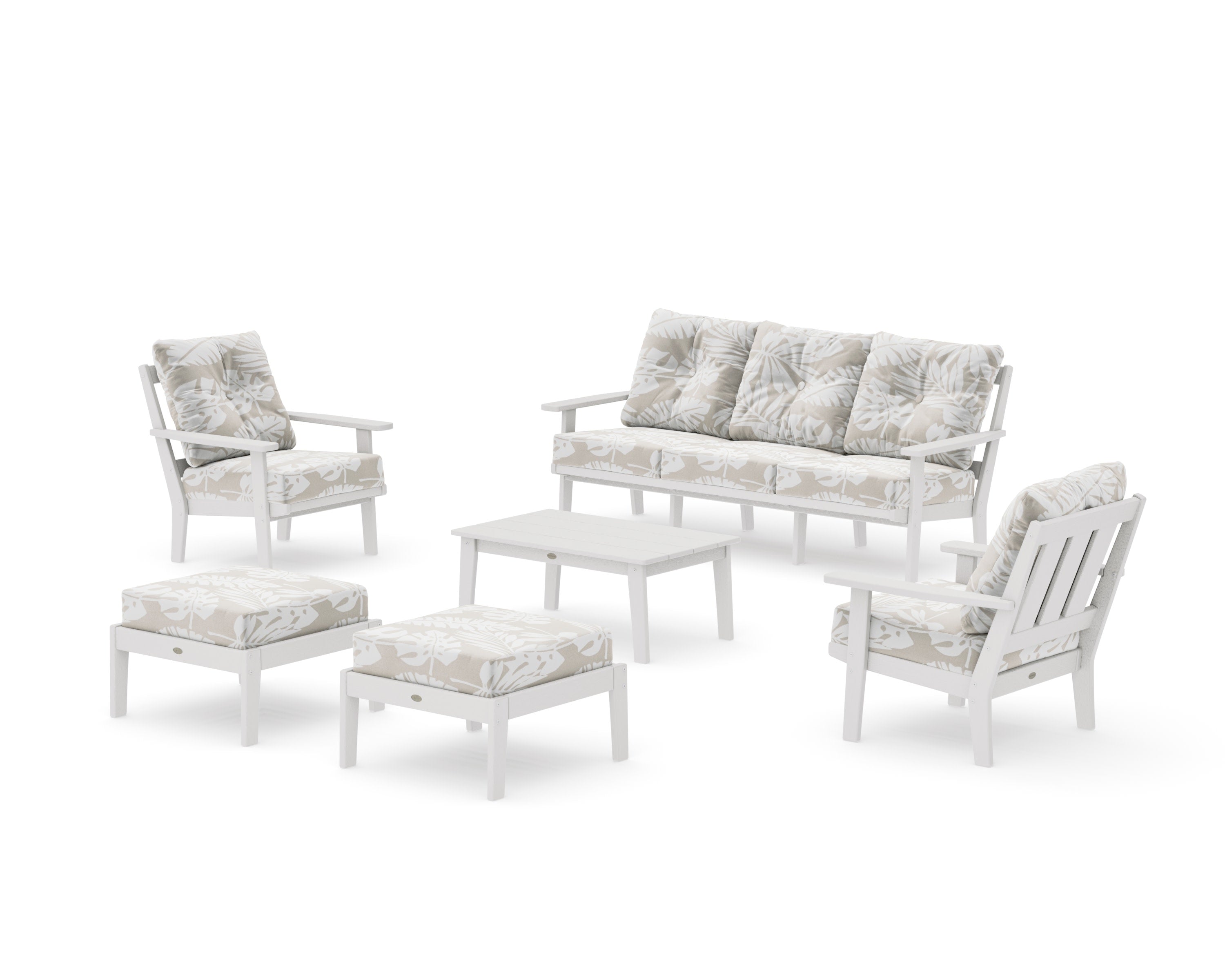 Oxford 6-Piece Lounge Sofa Set in Vintage White / Leaf Dune Burlap