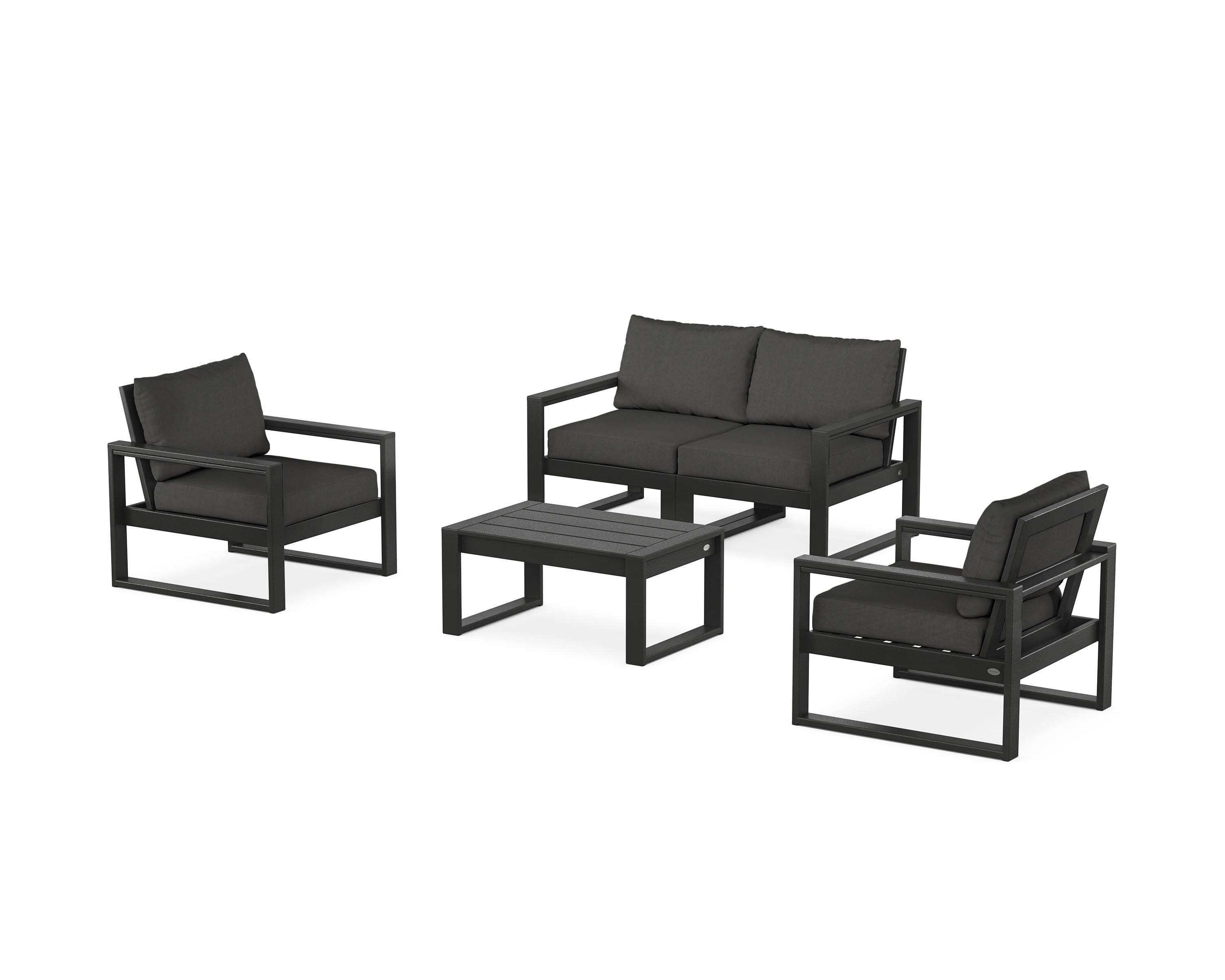EDGE Sectional 4-Piece Deep Seating Set with Loveseat in Black / Spectrum Carbon