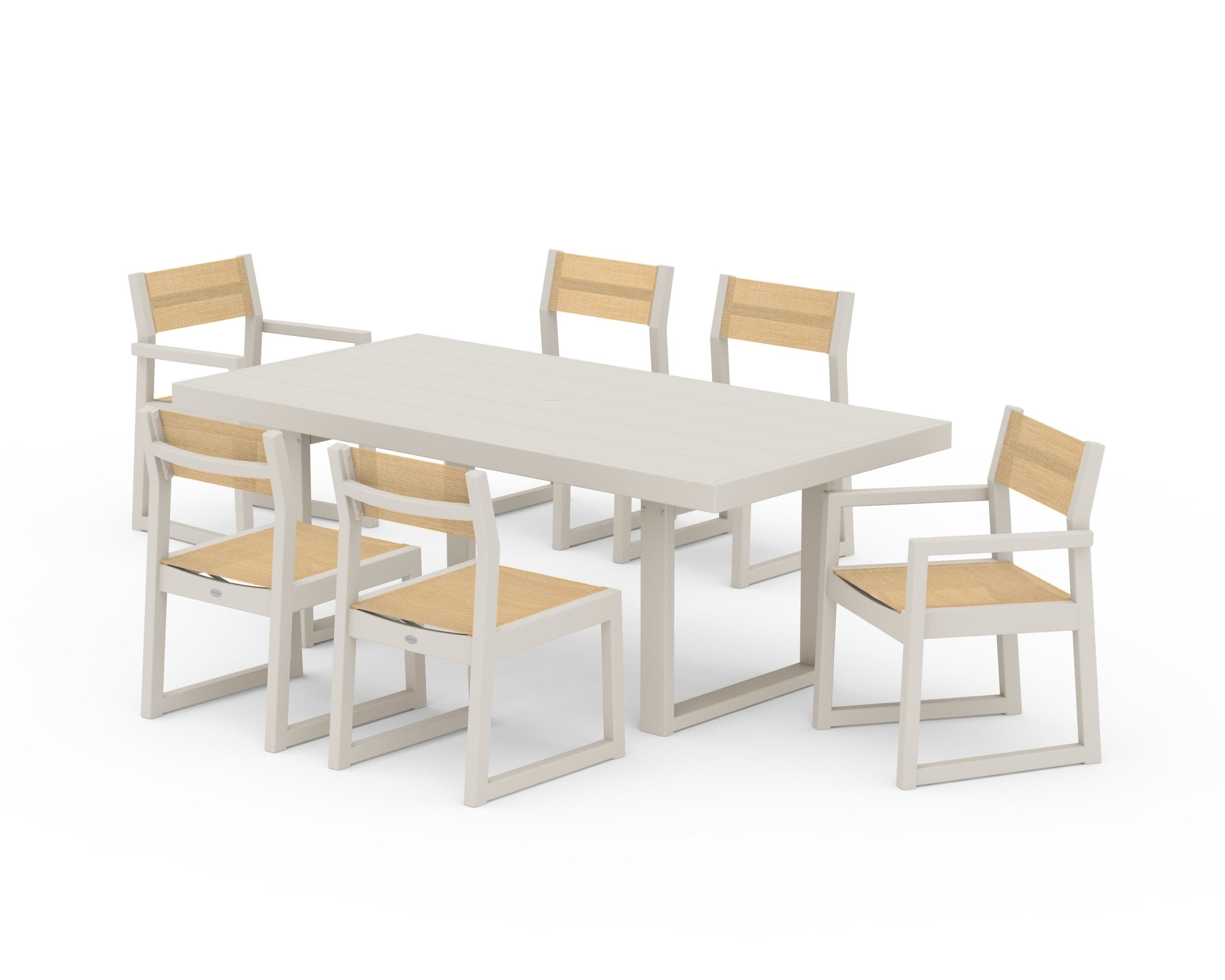 EDGE Sling 7-Piece Dining Set in Sand / Dupioni Apricot Sling