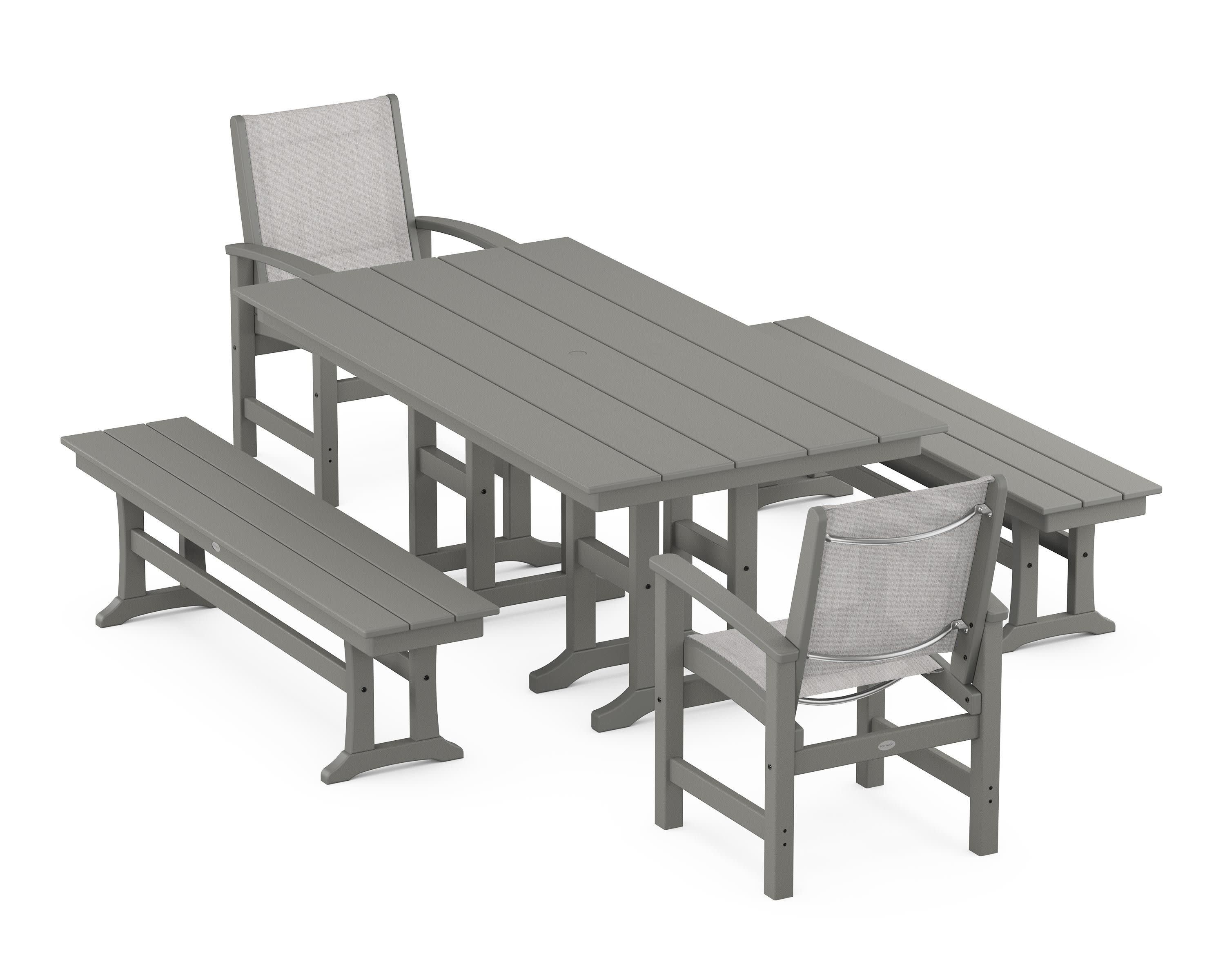 Coastal 5-Piece Farmhouse Dining Set in Slate Grey / Parchment Sling
