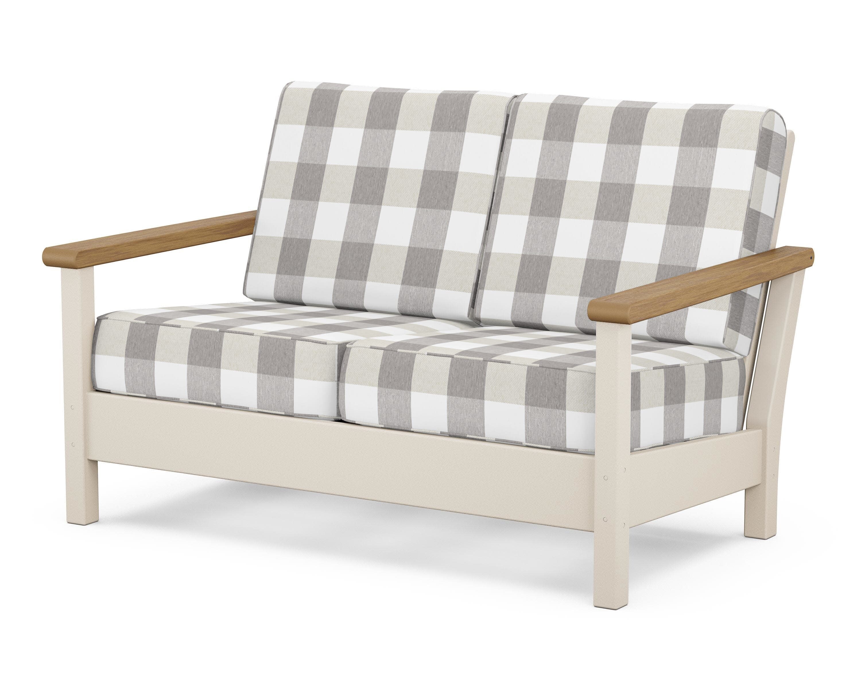 Harbour Deep Seating Loveseat in Sand / Natural / Buffalo Plaid Grey Mist
