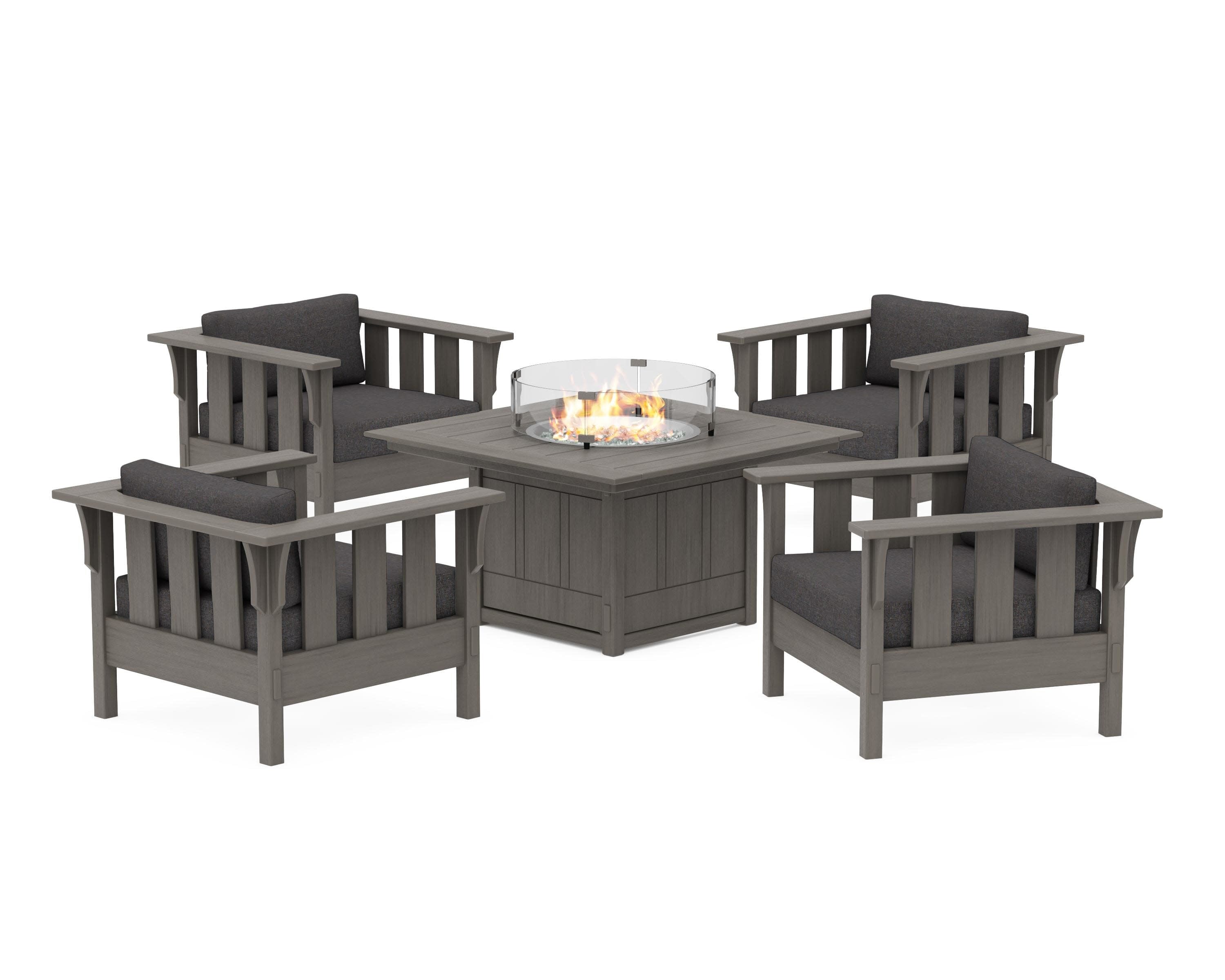 Acadia 5-Piece Deep Seating Set with Fire Pit Table in Driftwood / Ash Charcoal