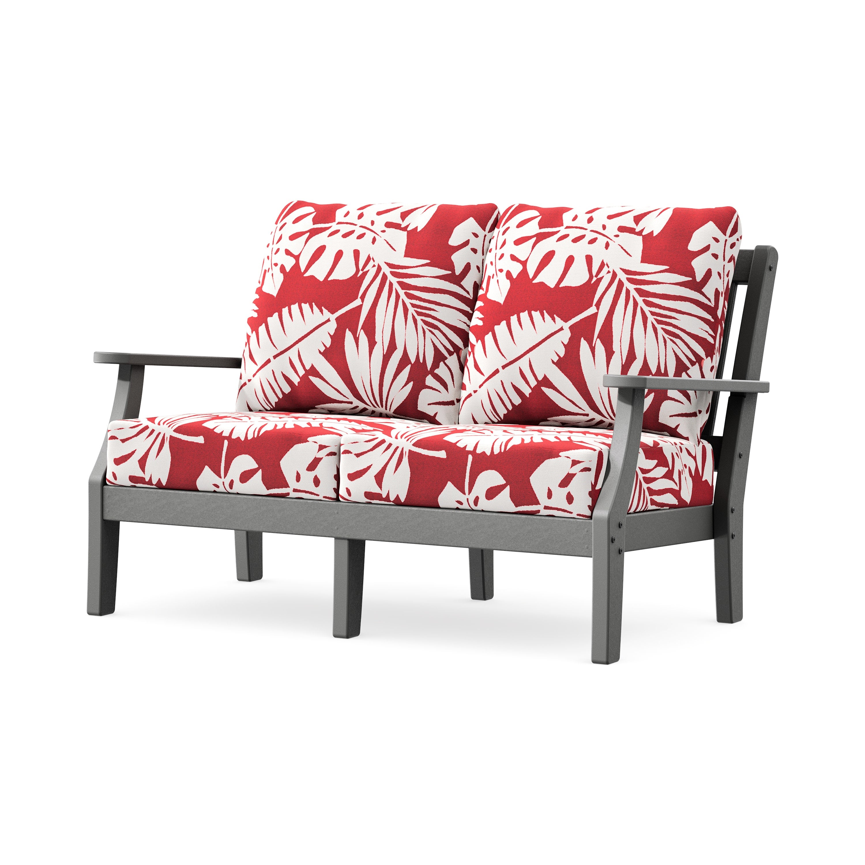 Chinoiserie Deep Seating Loveseat in Slate Grey / Leaf Crimson