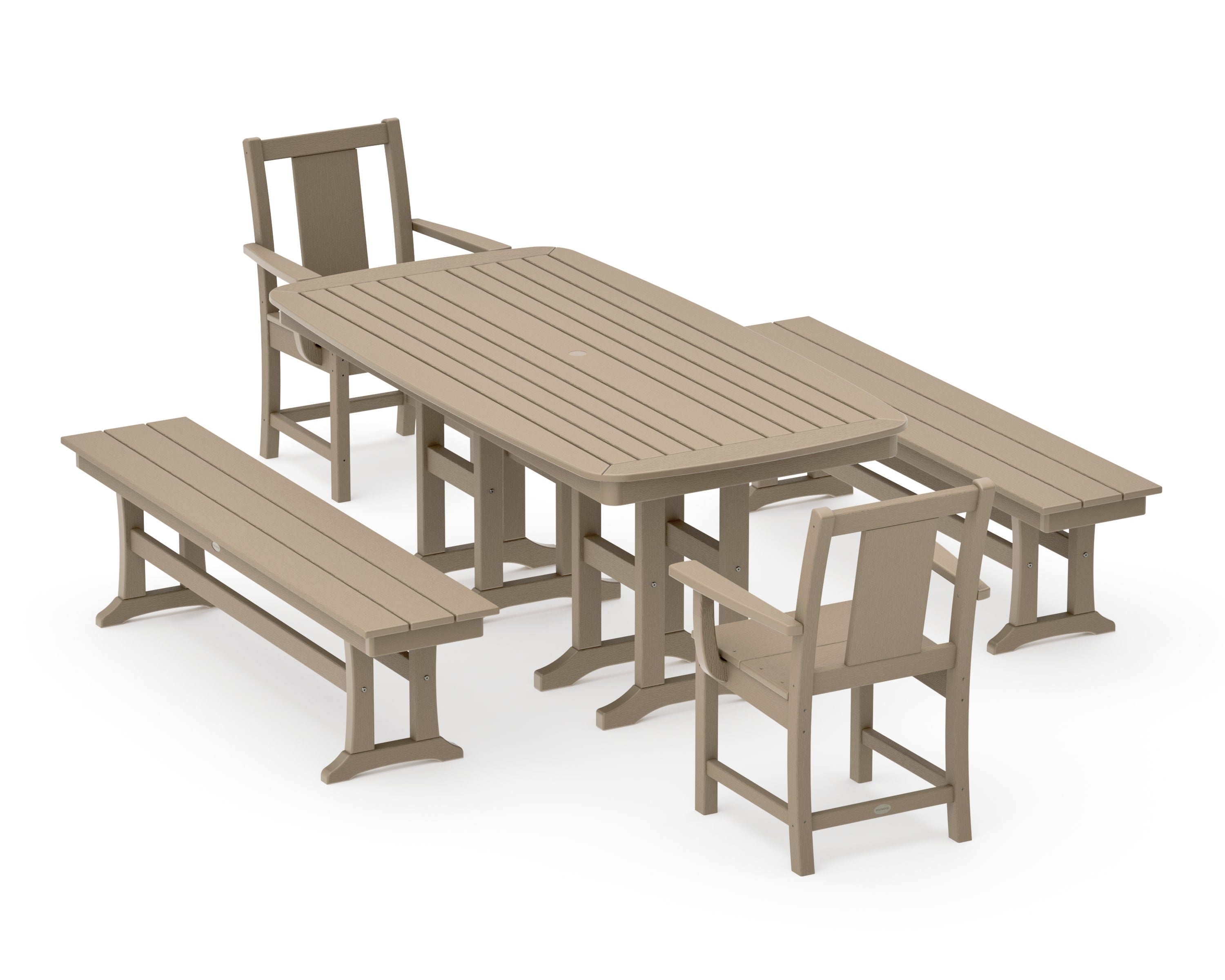 Prairie 5-Piece Dining Set with Benches in Vintage Sahara