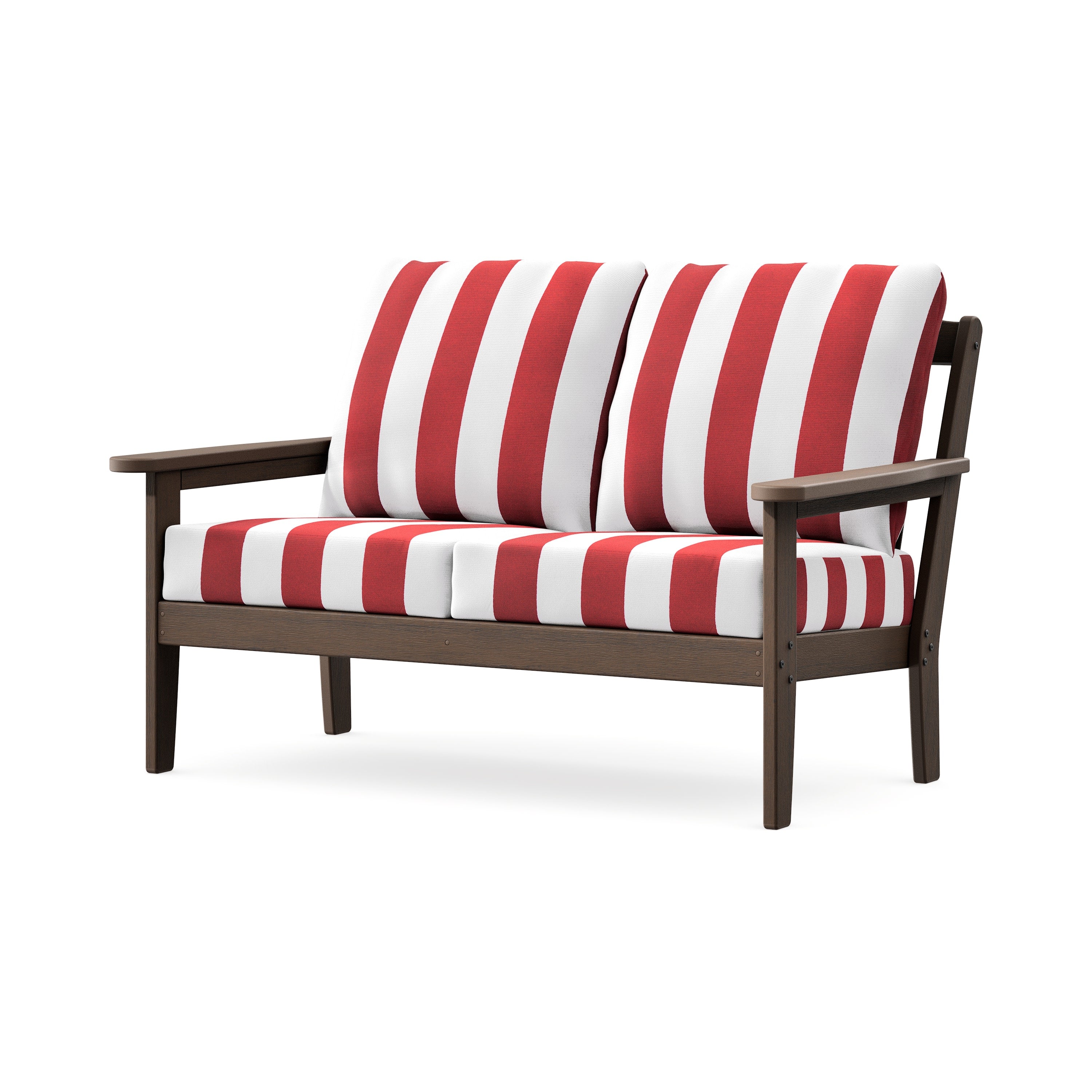 Cottage Deep Seating Loveseat in Kona / Cabana Stripe Crimson
