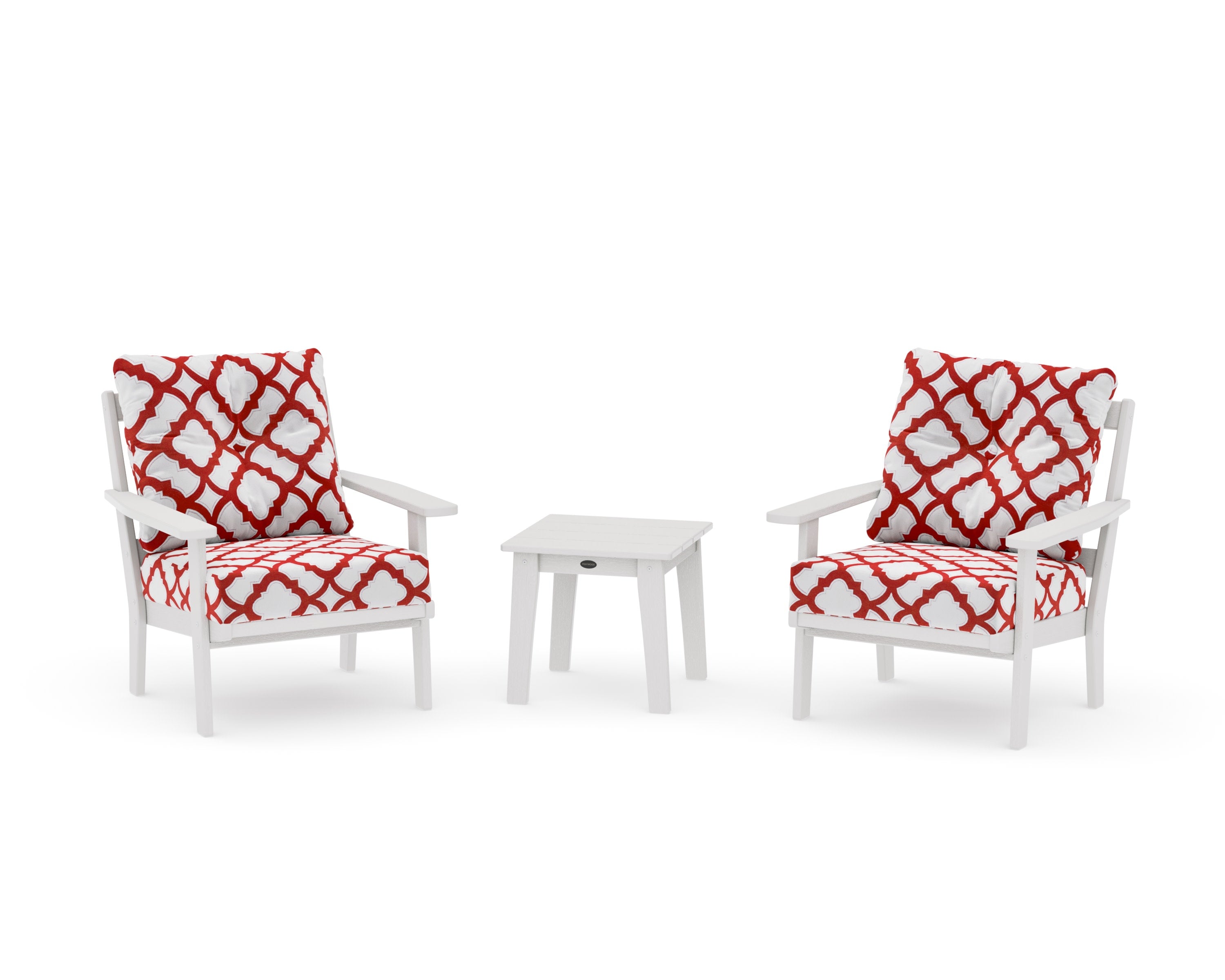 Oxford 3-Piece Deep Seating Set in Vintage White / Trellis Crimson