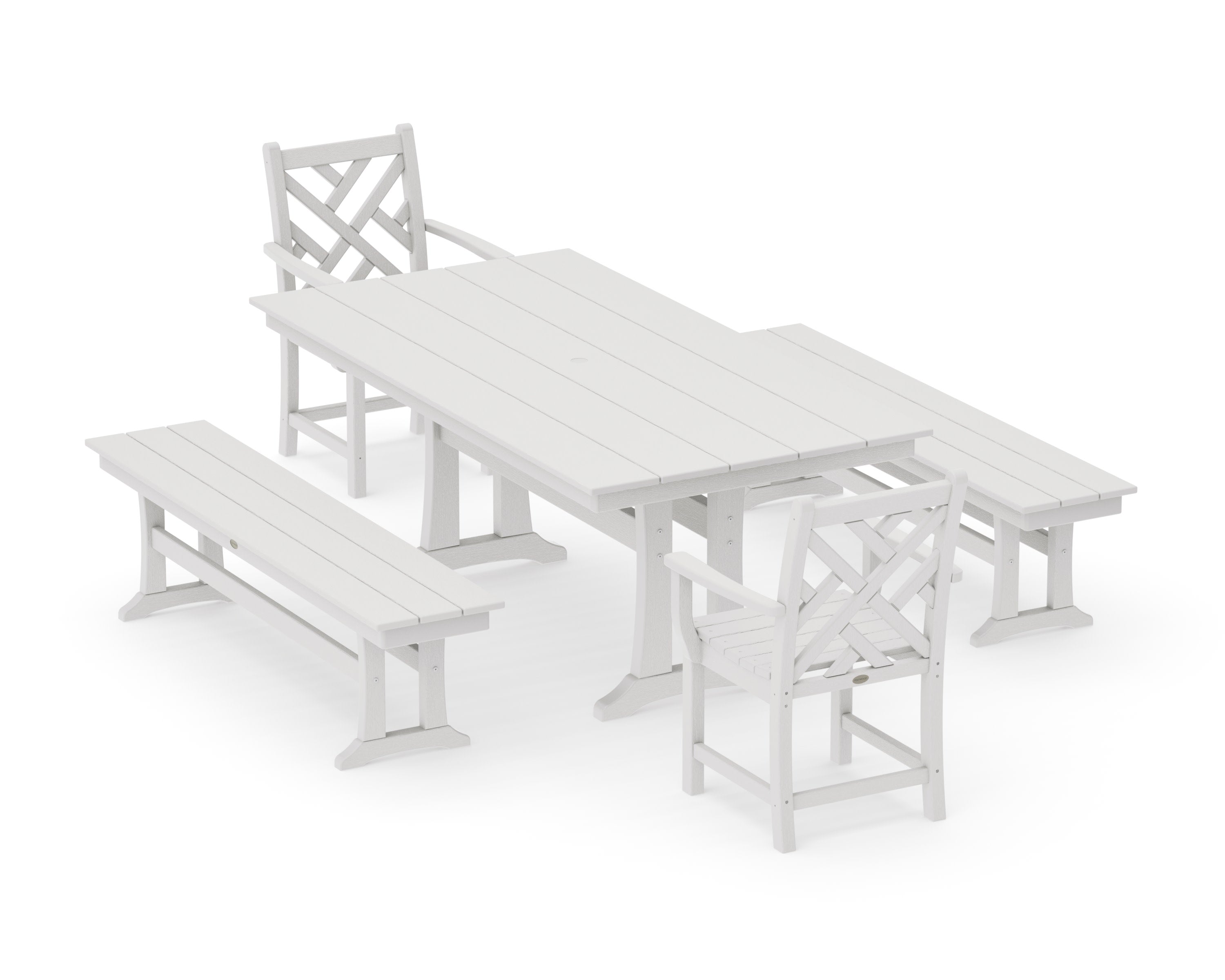 Chippendale 5-Piece Farmhouse Dining Set With Trestle Legs in Vintage White