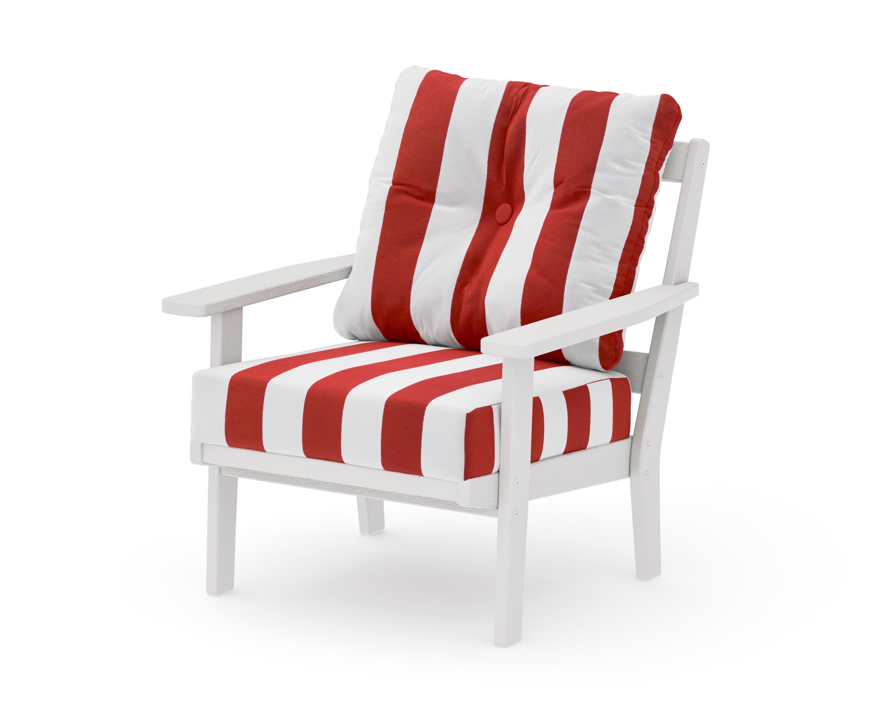 Oxford Deep Seating Chair in Vintage White / Cabana Stripe Crimson