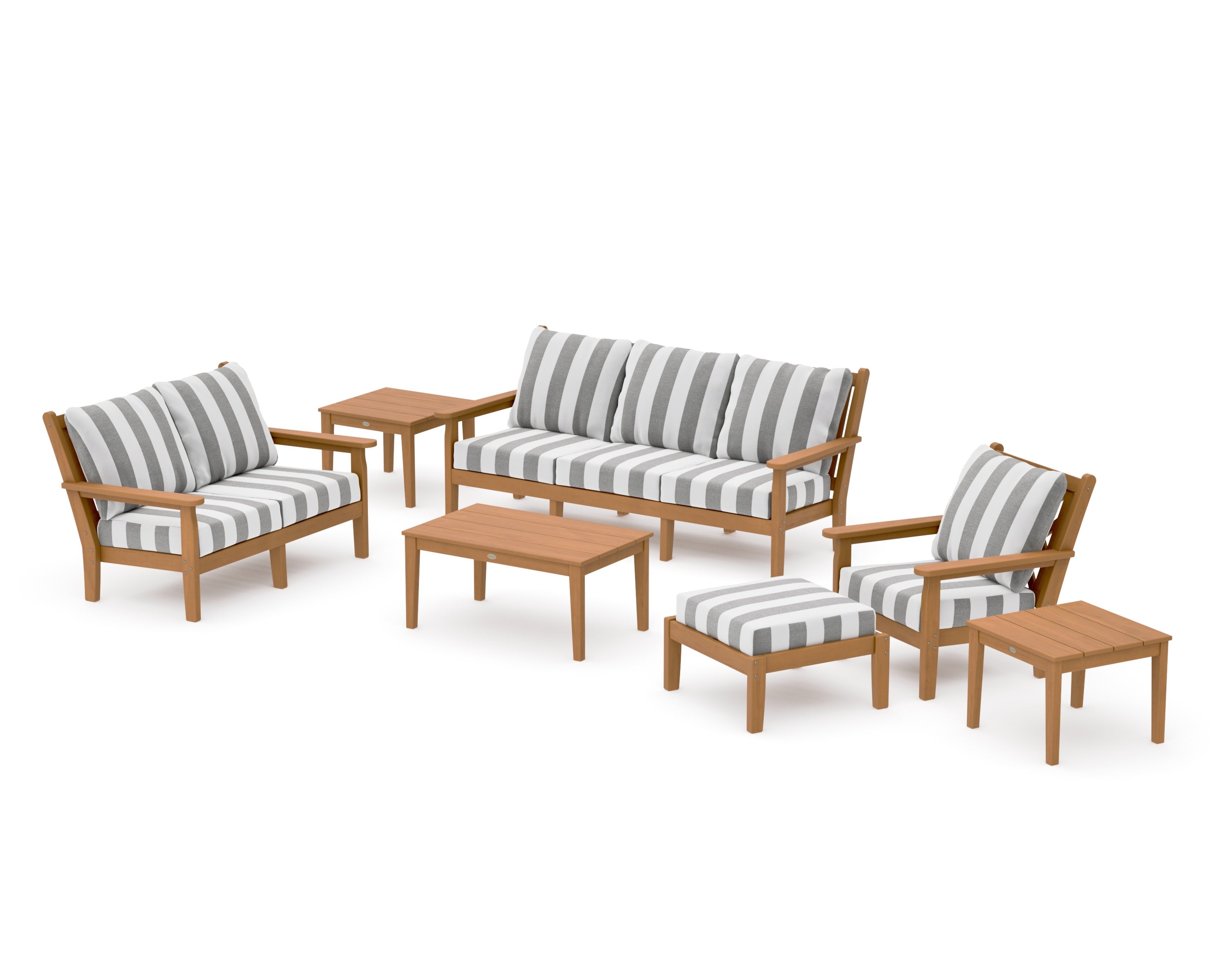 Chippendale 7-Piece Deep Seating Set in Natural / Cabana Stripe Grey Mist