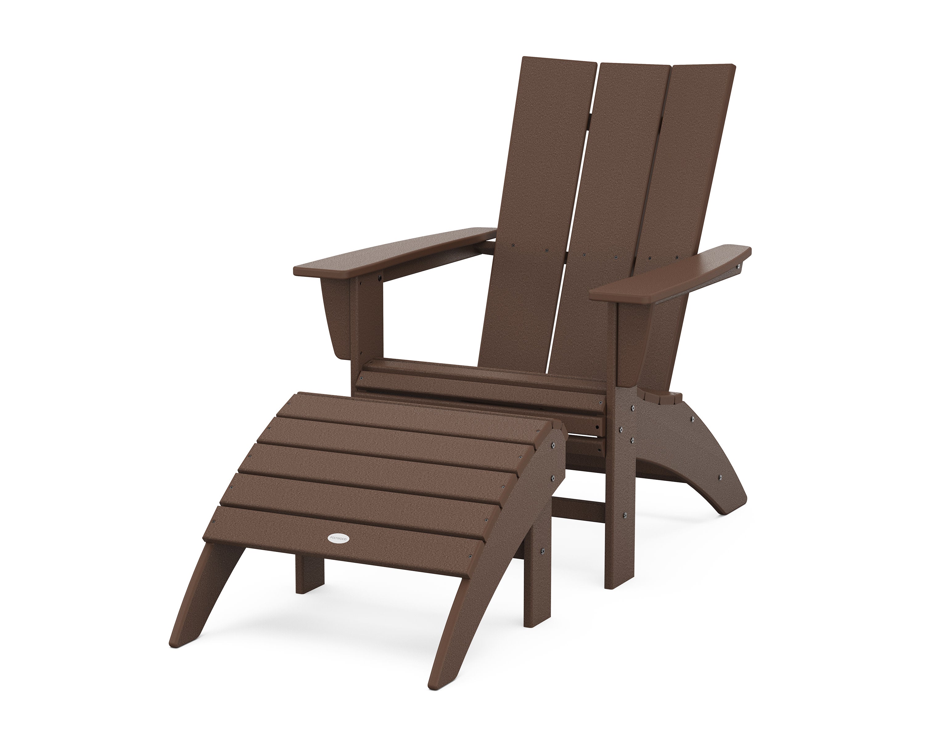 Modern Curveback Adirondack Chair 2-Piece Set with Ottoman in Mahogany