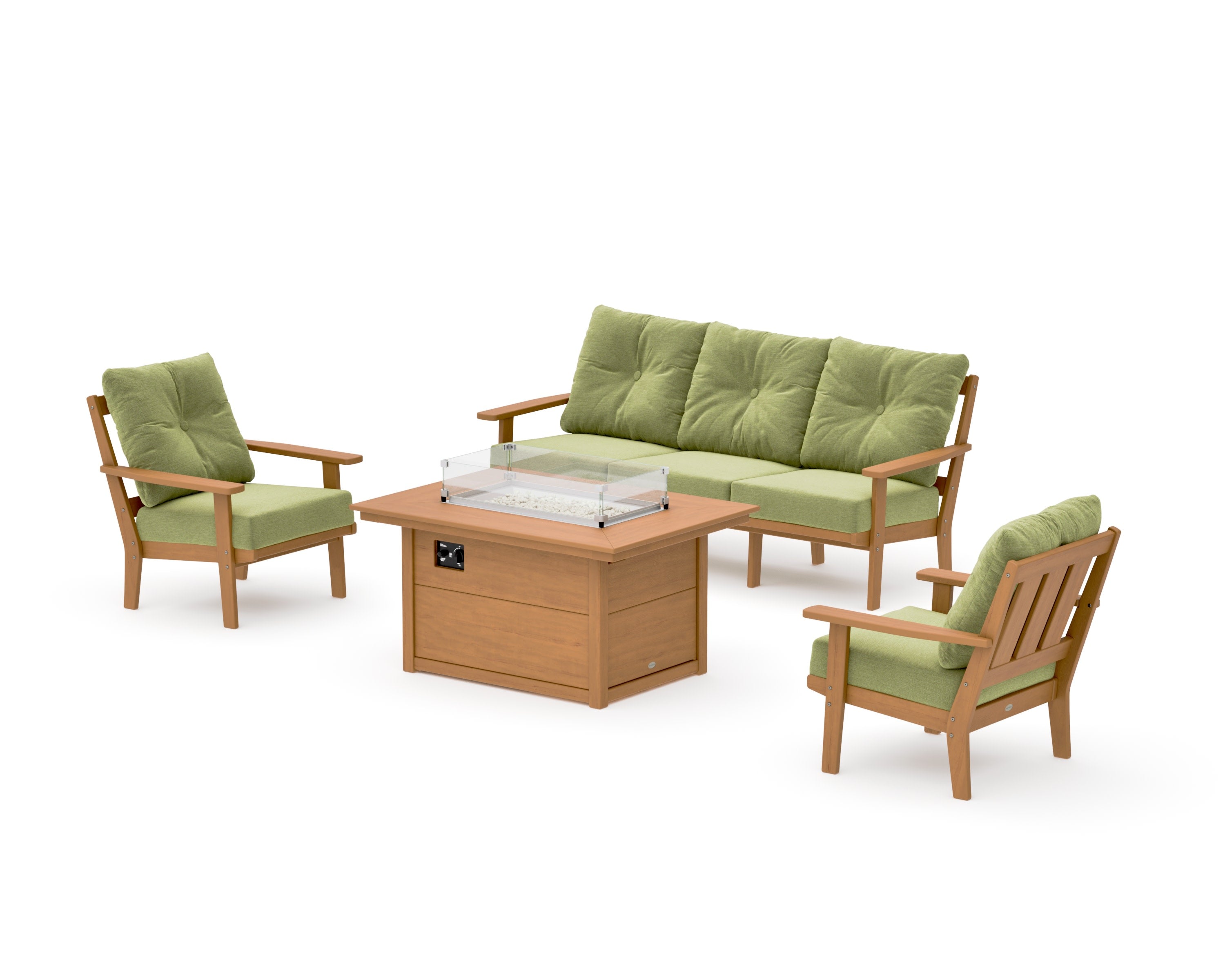 Oxford Deep Seating Fire Pit Table Set in Natural / Chartreuse Boucle