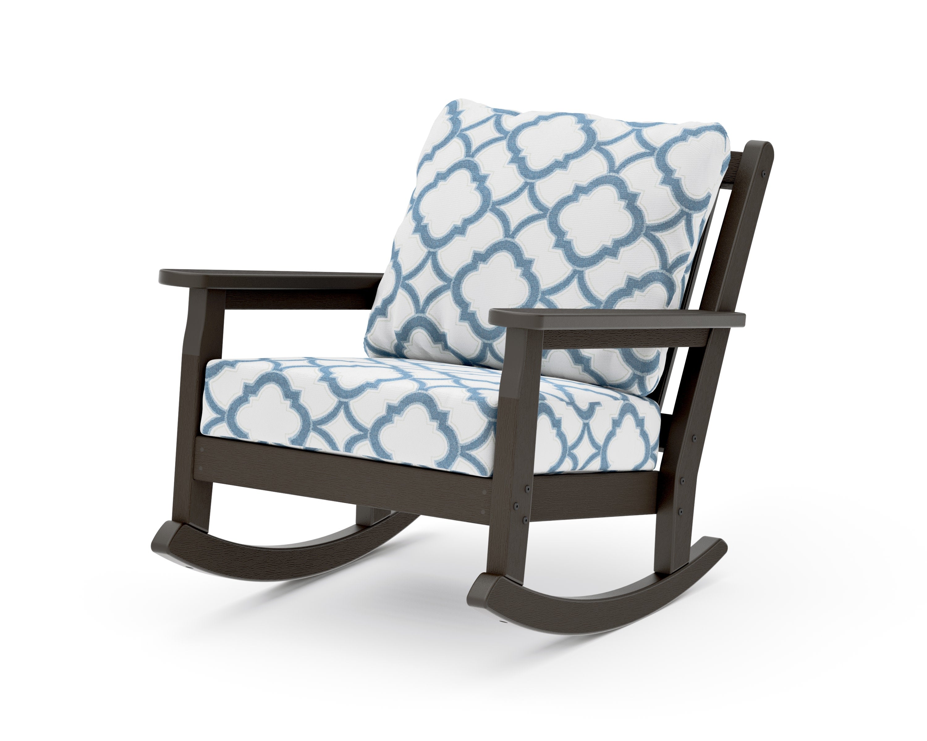 Chippendale Deep Seating Rocking Chair in Vintage Coffee / Trellis Sky Blue