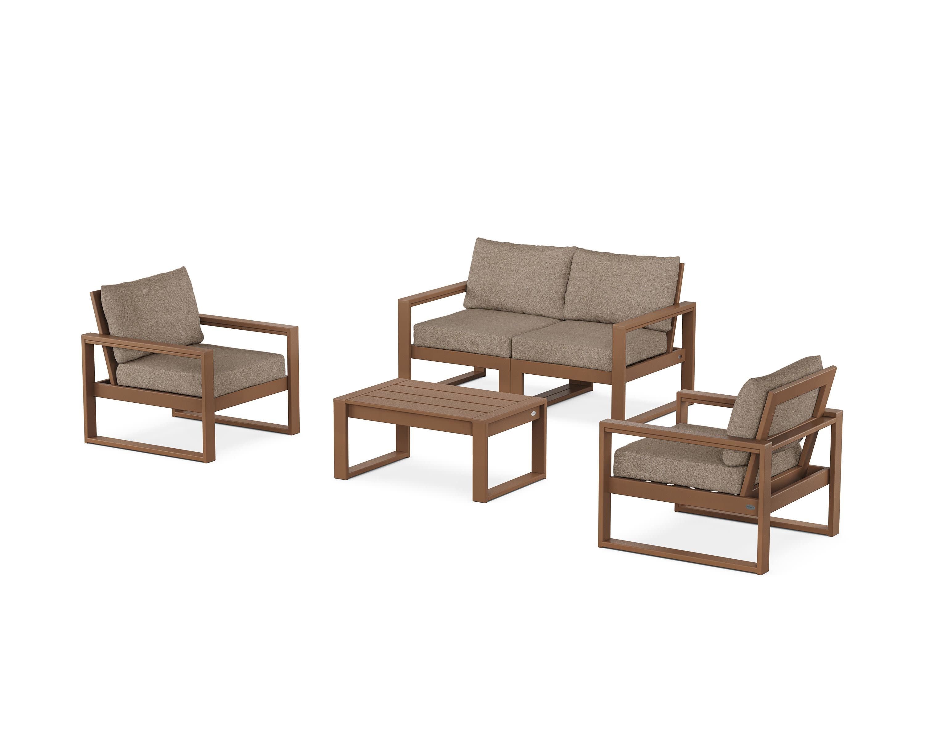 EDGE Sectional 4-Piece Deep Seating Set with Loveseat in Teak / Spiced Burlap