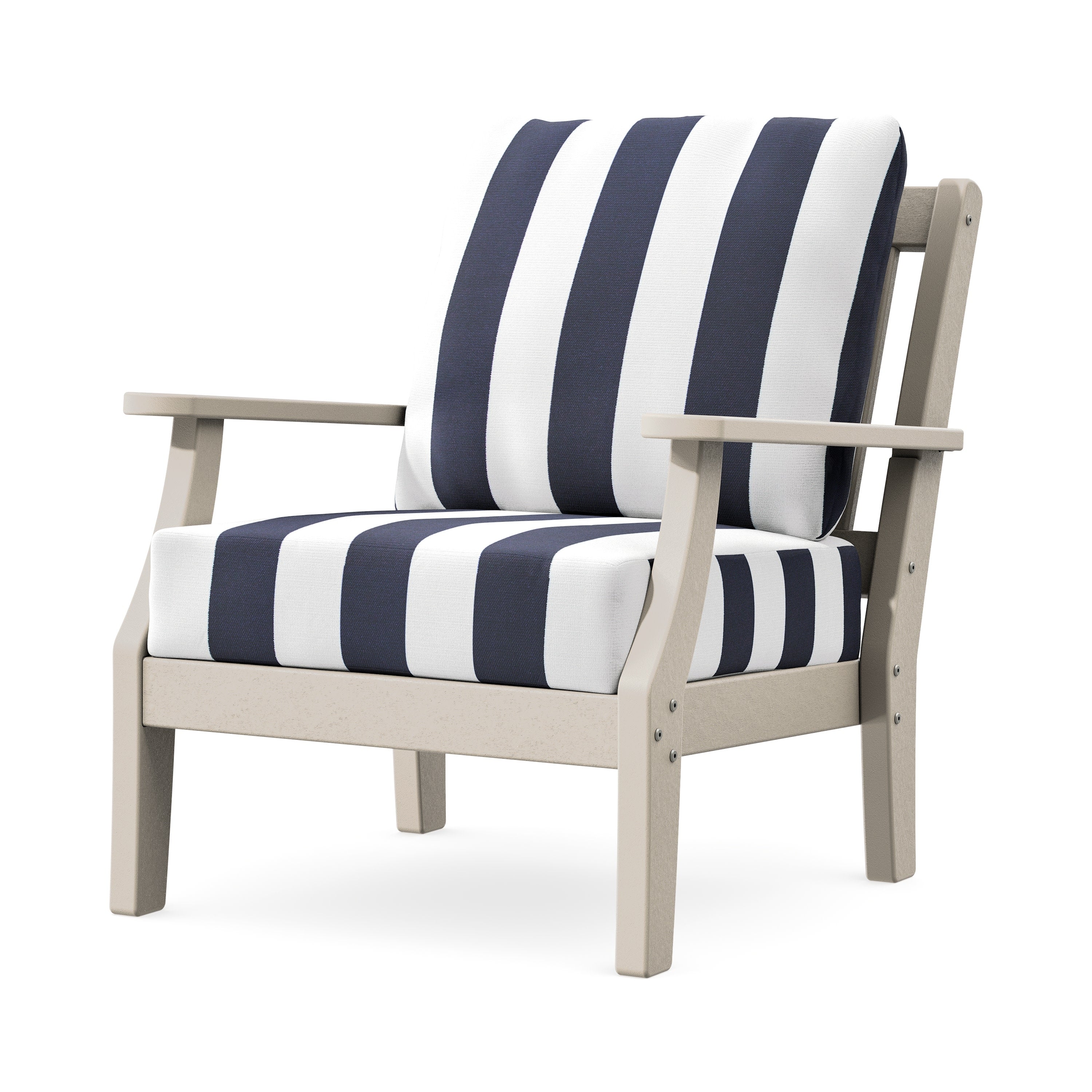 Chinoiserie Deep Seating Chair in Sand / Cabana Stripe Navy