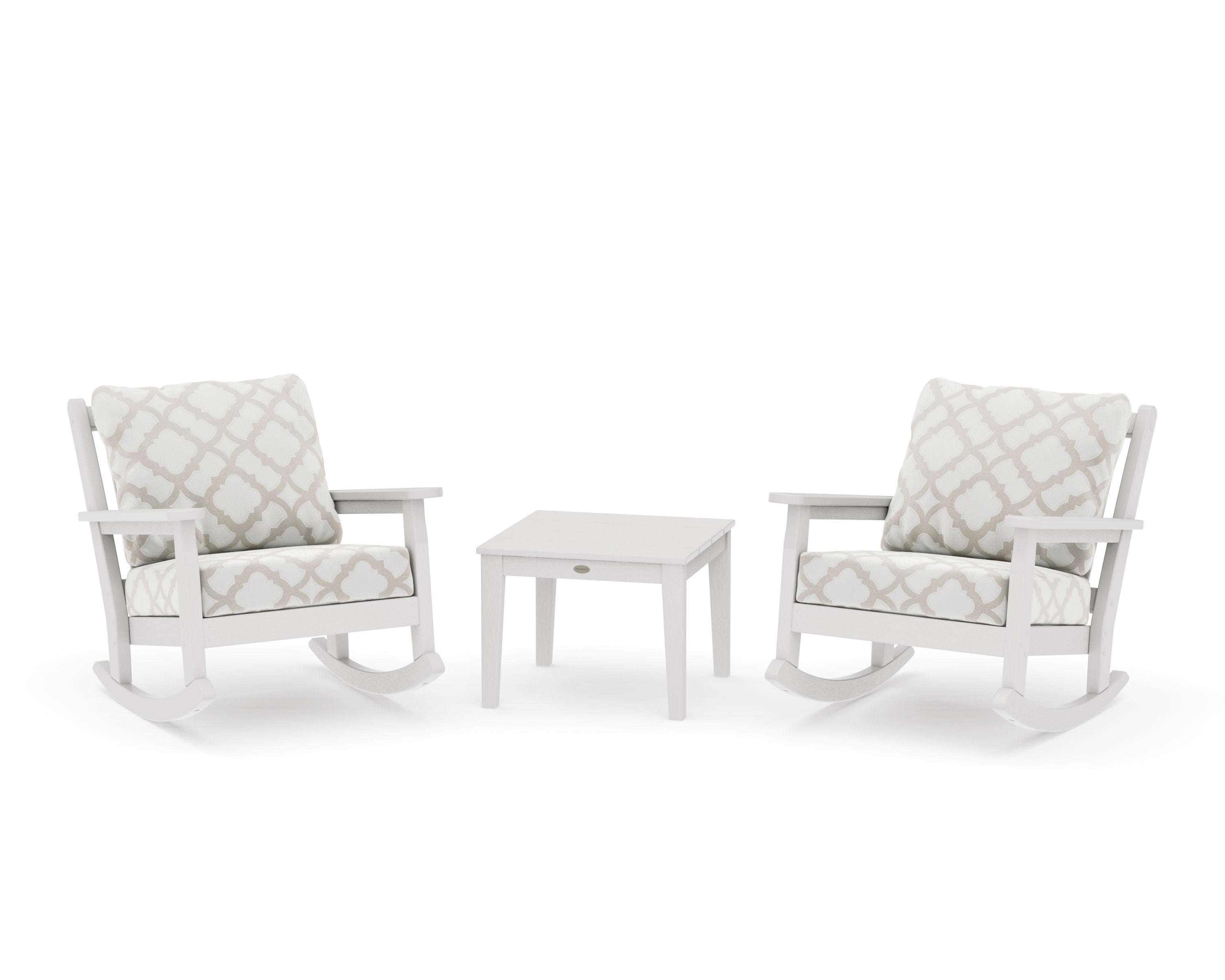 Chippendale 3-Piece Deep Seating Rocker Set in Vintage White / Trellis Dune Burlap