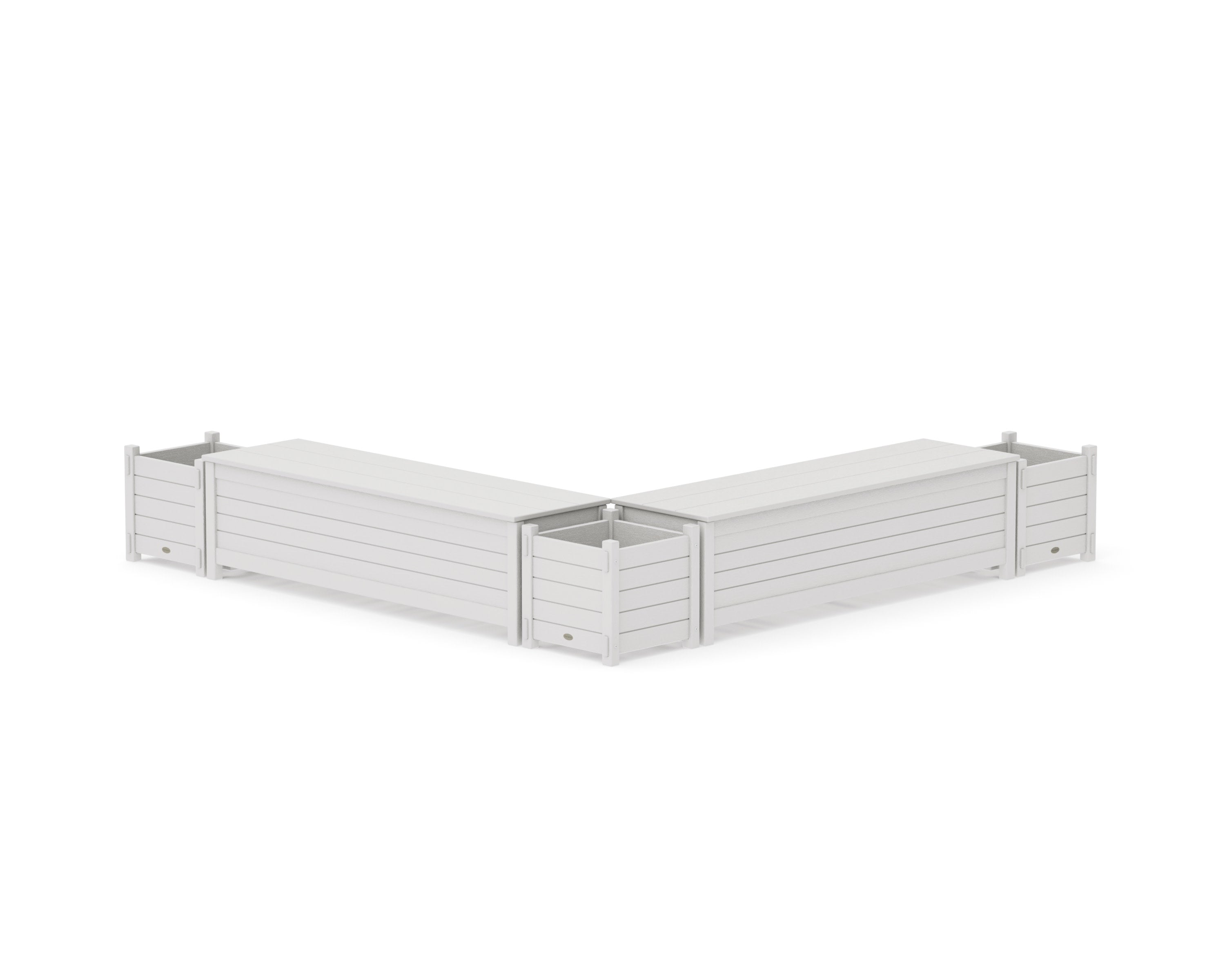 60" Nautical L- Shaped Planter Storage Bench Corner Set in Vintage White