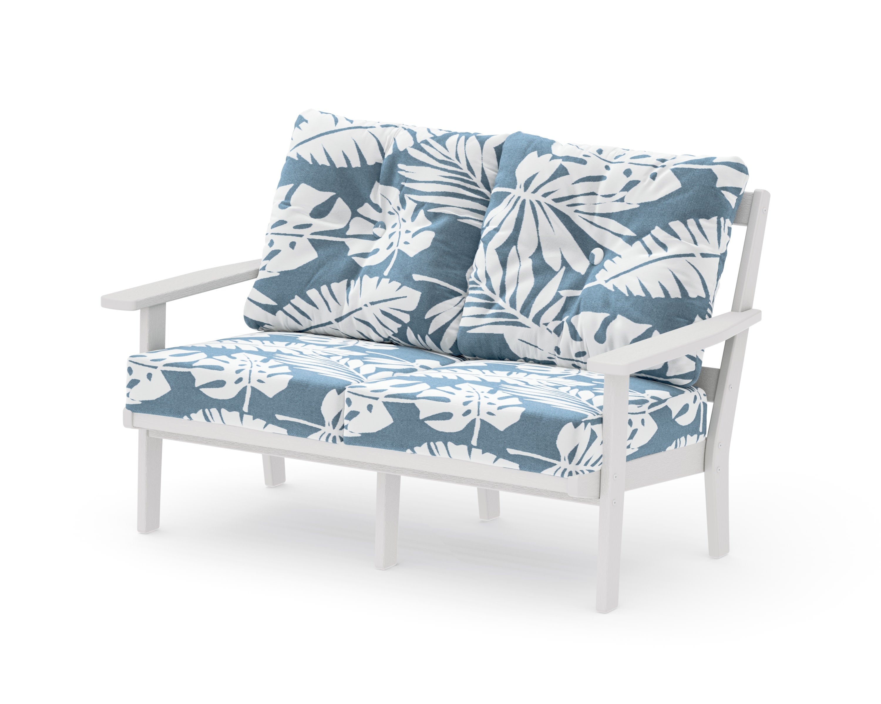 Oxford Deep SeatingLoveseat in Vintage White / Leaf Sky Blue