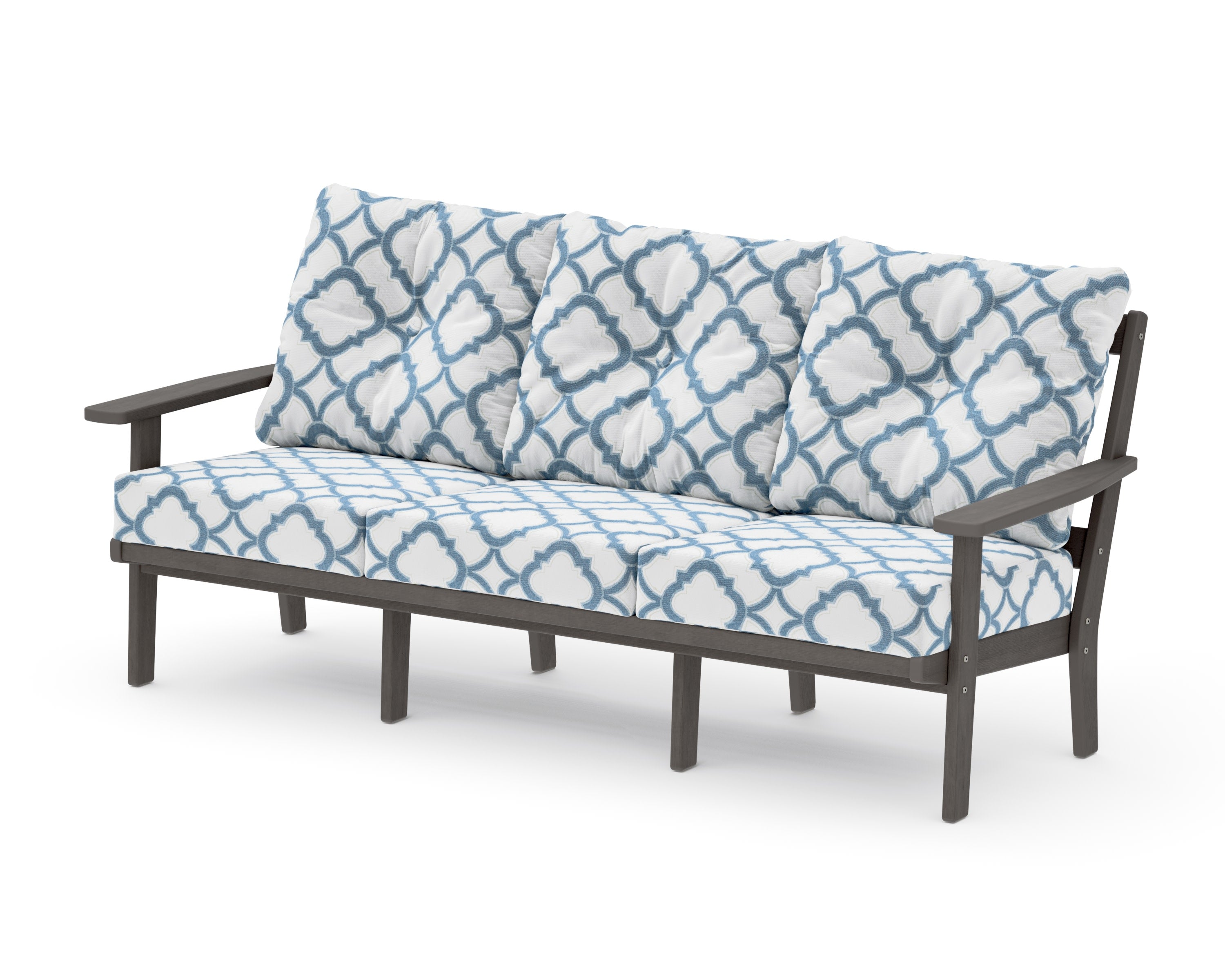 Oxford Deep Seating Sofa in Driftwood / Trellis Sky Blue