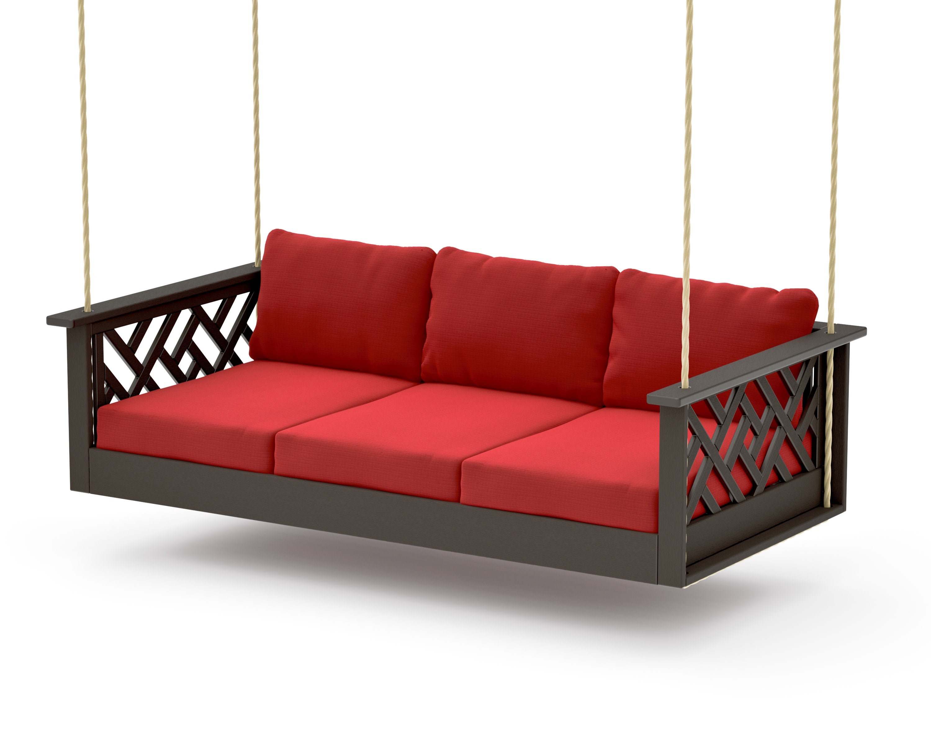 Chippendale Daybed Swing in Vintage Coffee / Crimson Linen