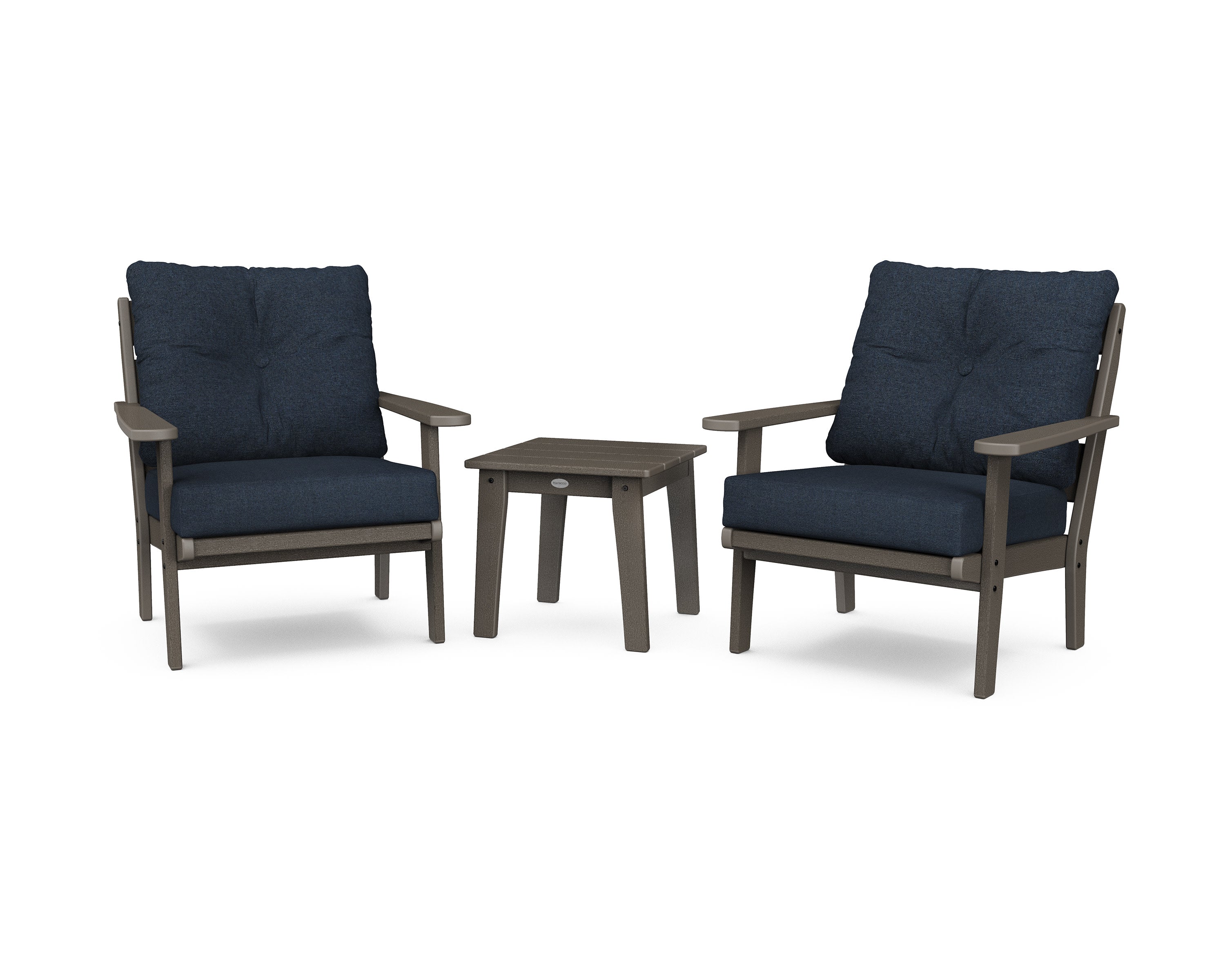 Lakeside 3-Piece Deep Seating Chair Set in Vintage Coffee / Marine Indigo