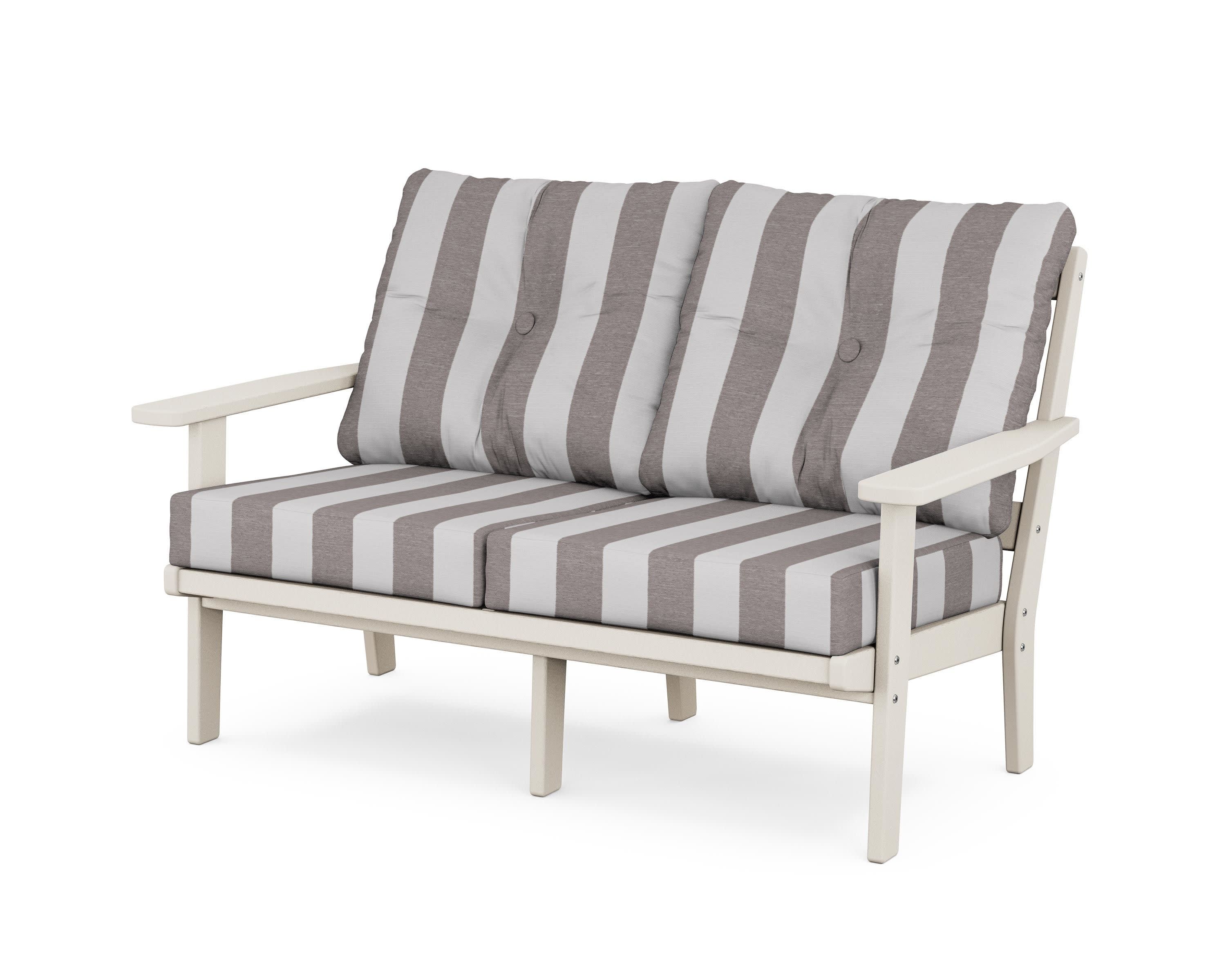 Oxford Deep SeatingLoveseat in Sand / Cabana Stripe Grey Mist