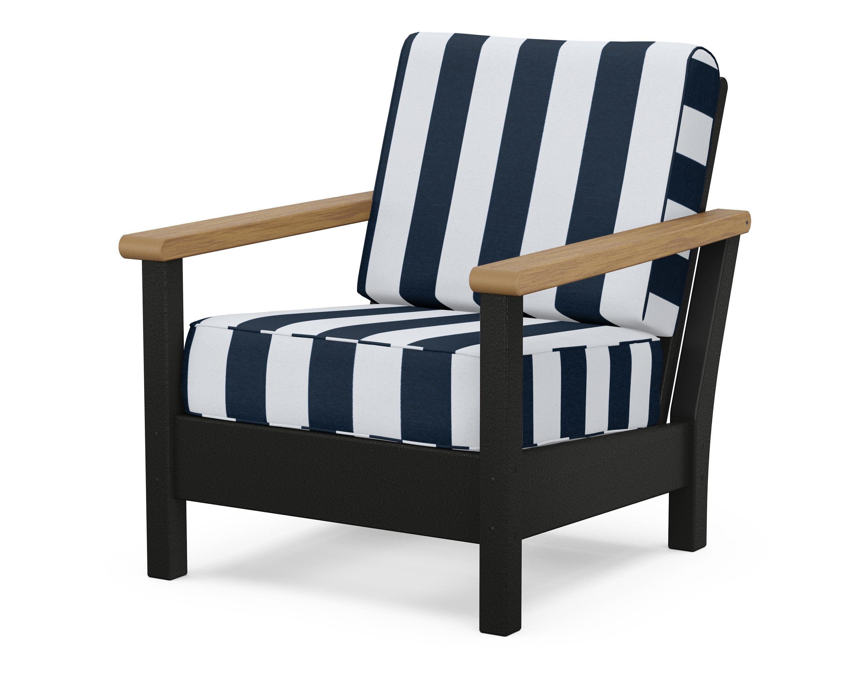Harbour Deep Seating Chair in Black / Natural / Cabana Stripe Marine Indigo