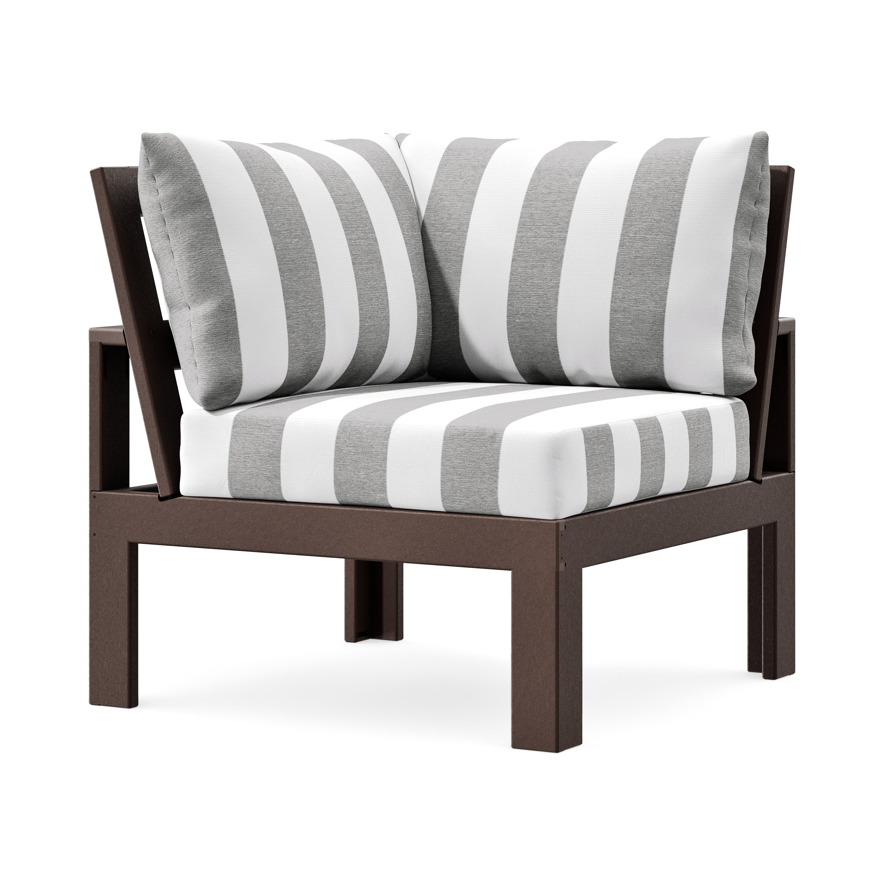 Modular Corner Chair in Mahogany / Cabana Stripe Grey Mist