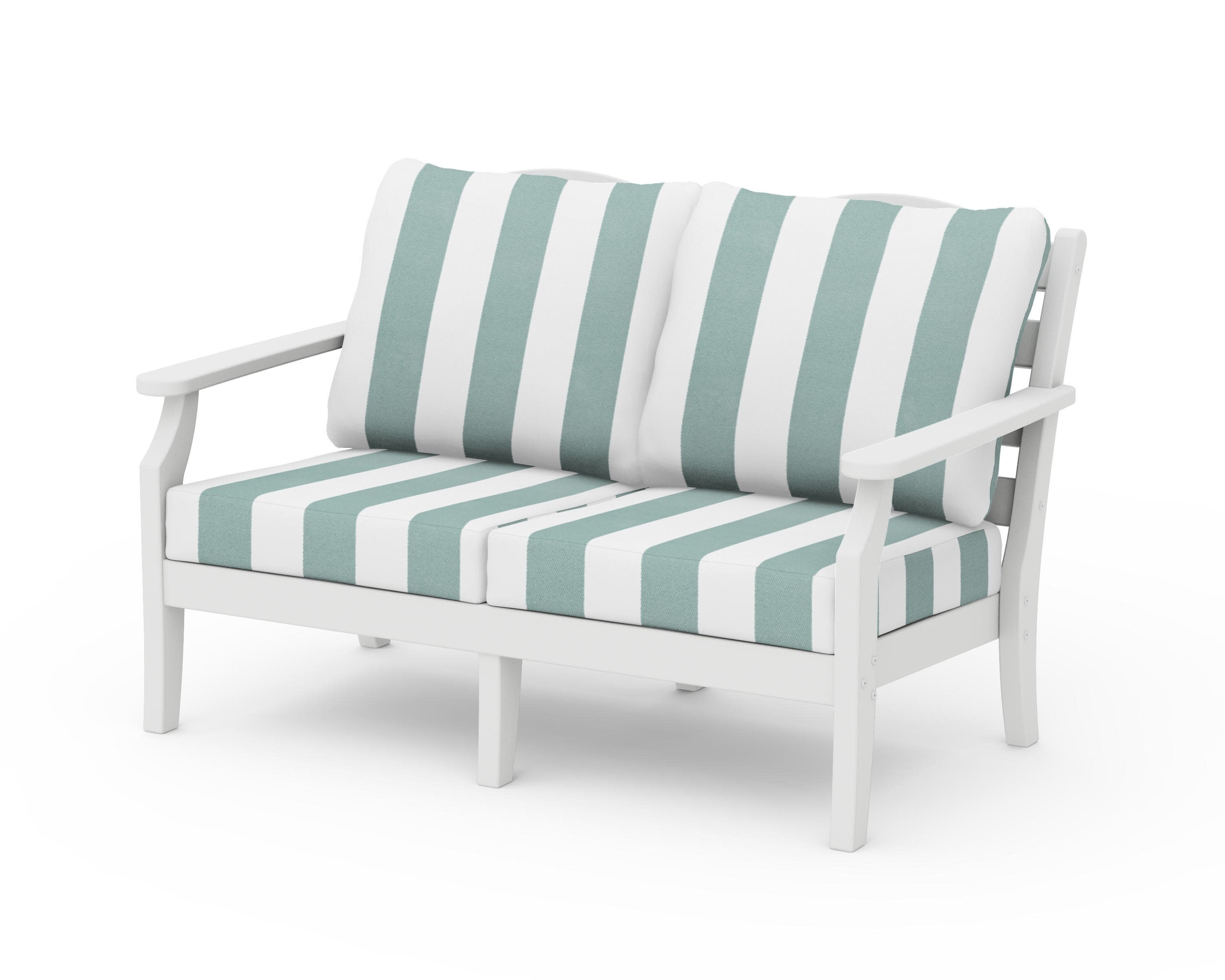 Savannah Deep Seating Loveseat in White / Cabana Stripe Glacier Spa