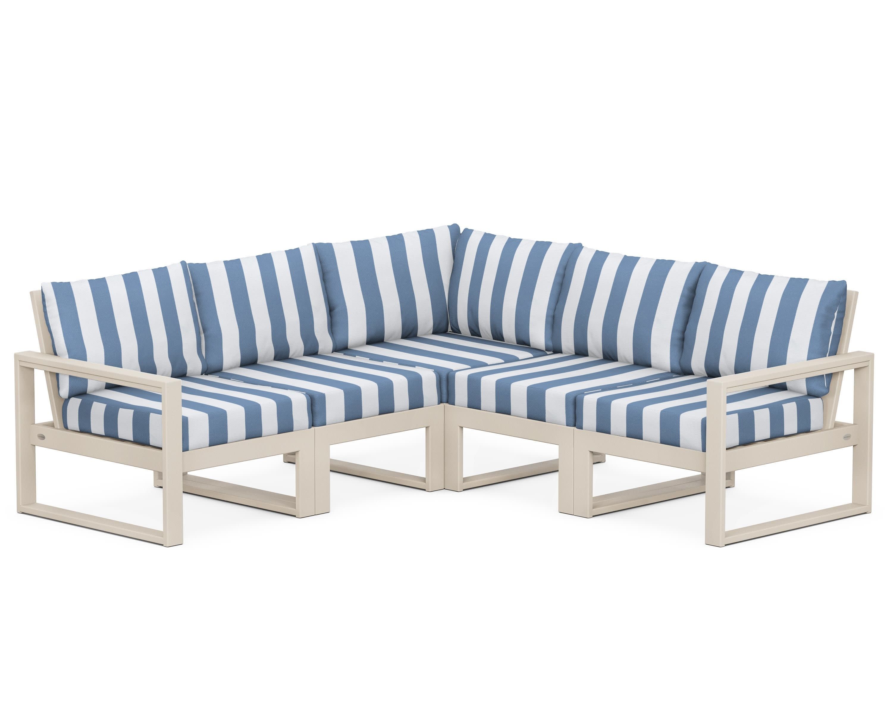 EDGE 5-Piece Modular Deep Seating Set in Sand / Cabana Stripe Sky Blue