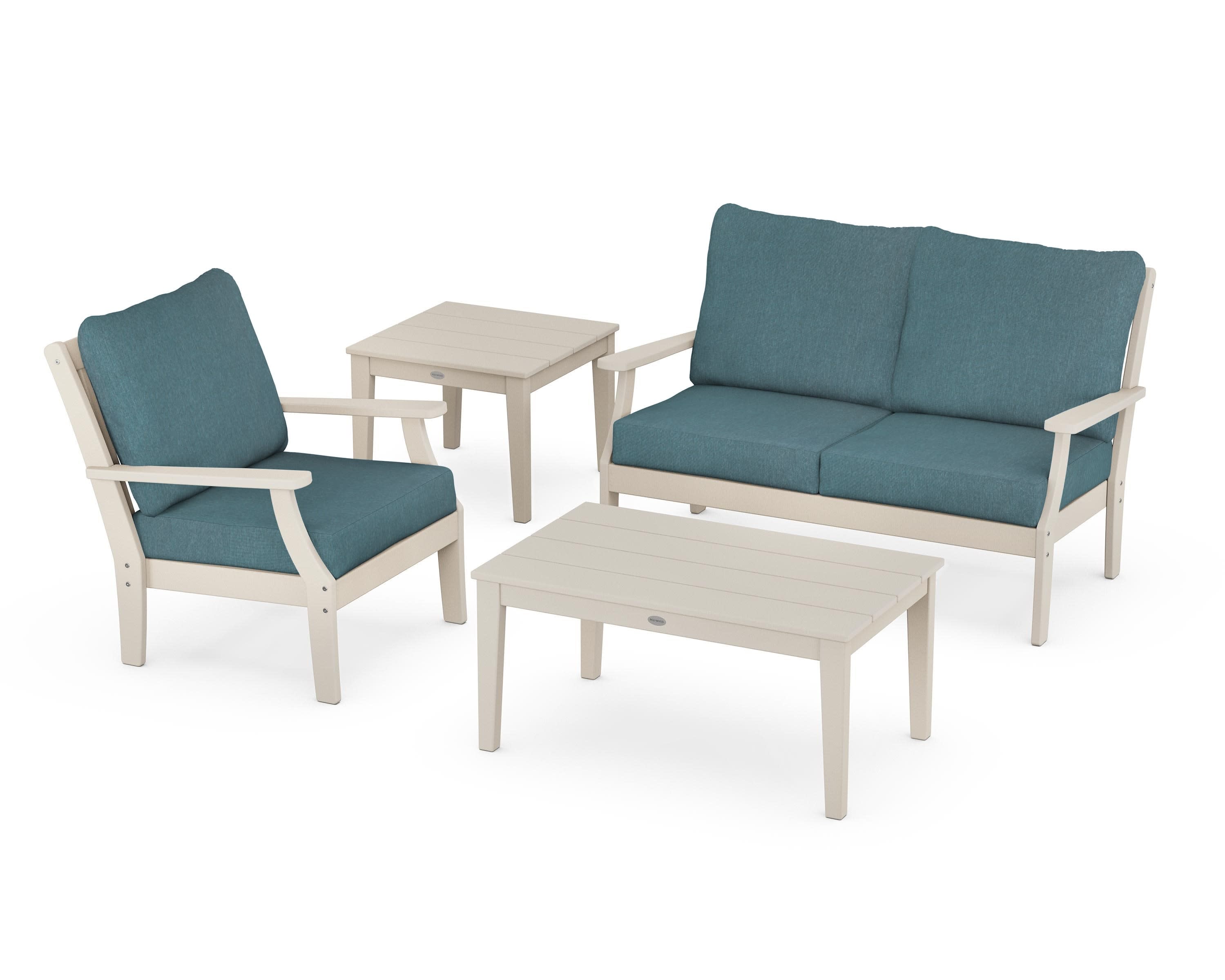 Braxton 4-Piece Deep Seating Set in Sand / Ocean Teal