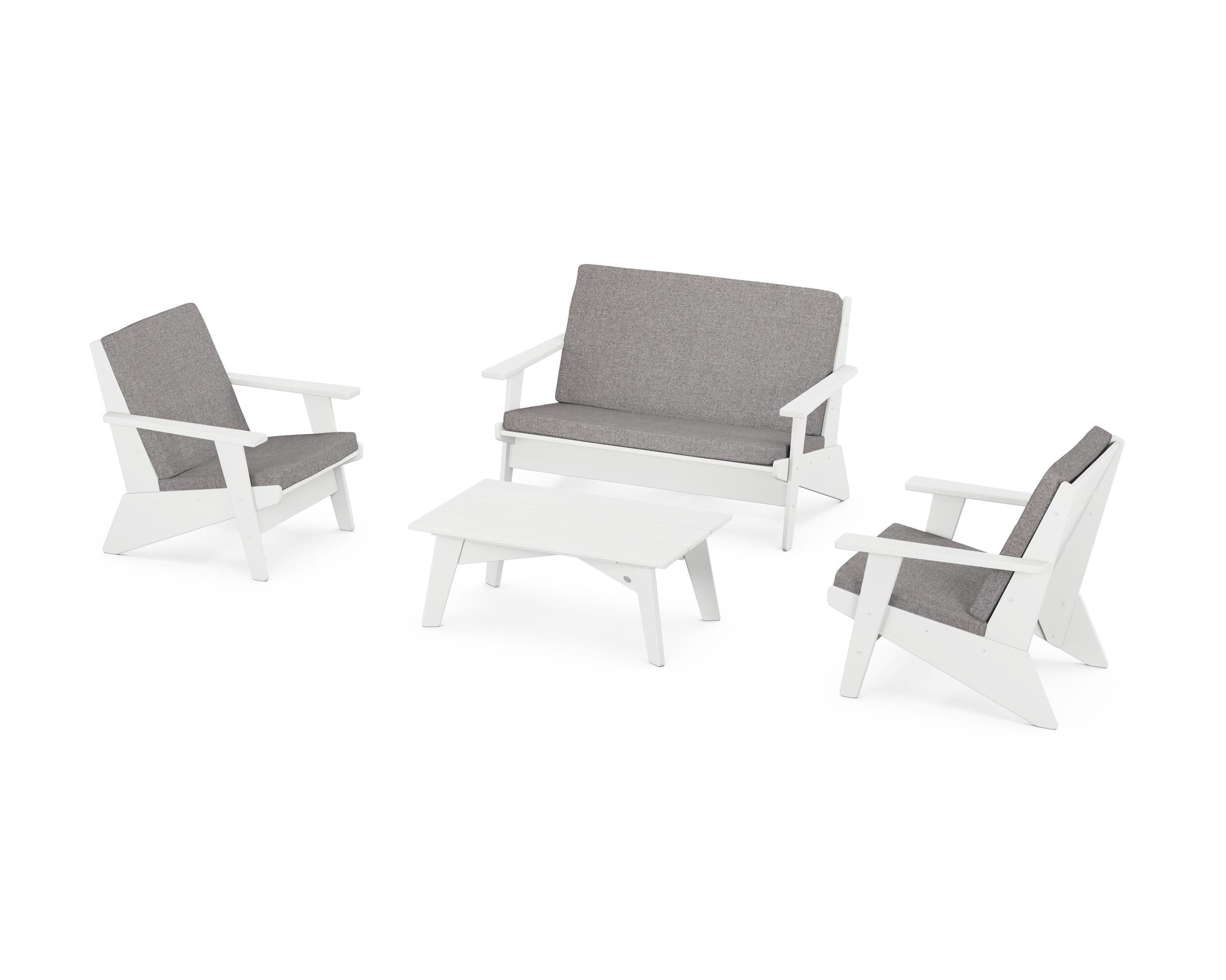Riviera Modern Lounge 4-Piece Set in White / Grey Mist